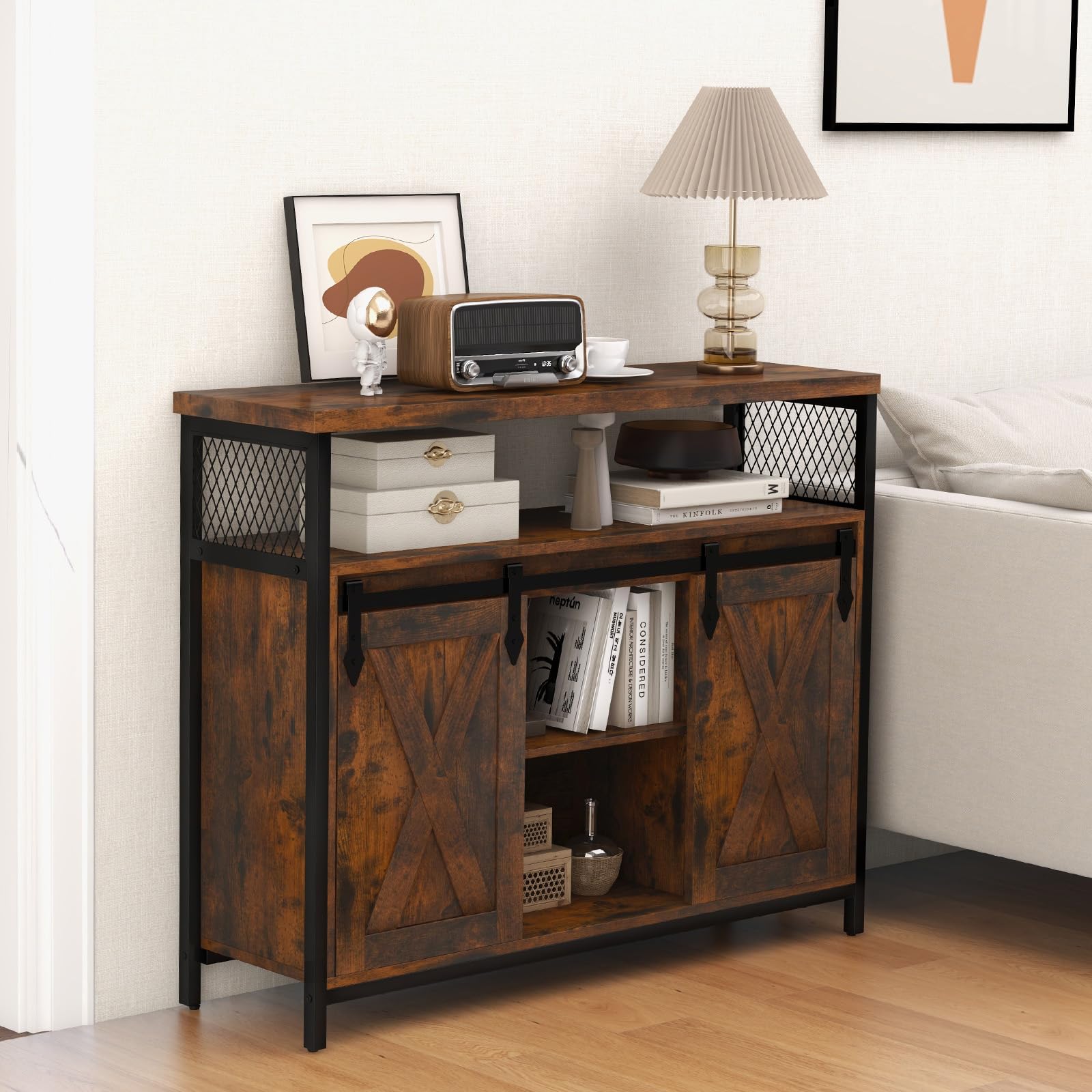 Giantex Buffet Cabinet with Storage, Farmhouse Coffee Bar Cabinet w/ 3-Level Adjustable Shelves