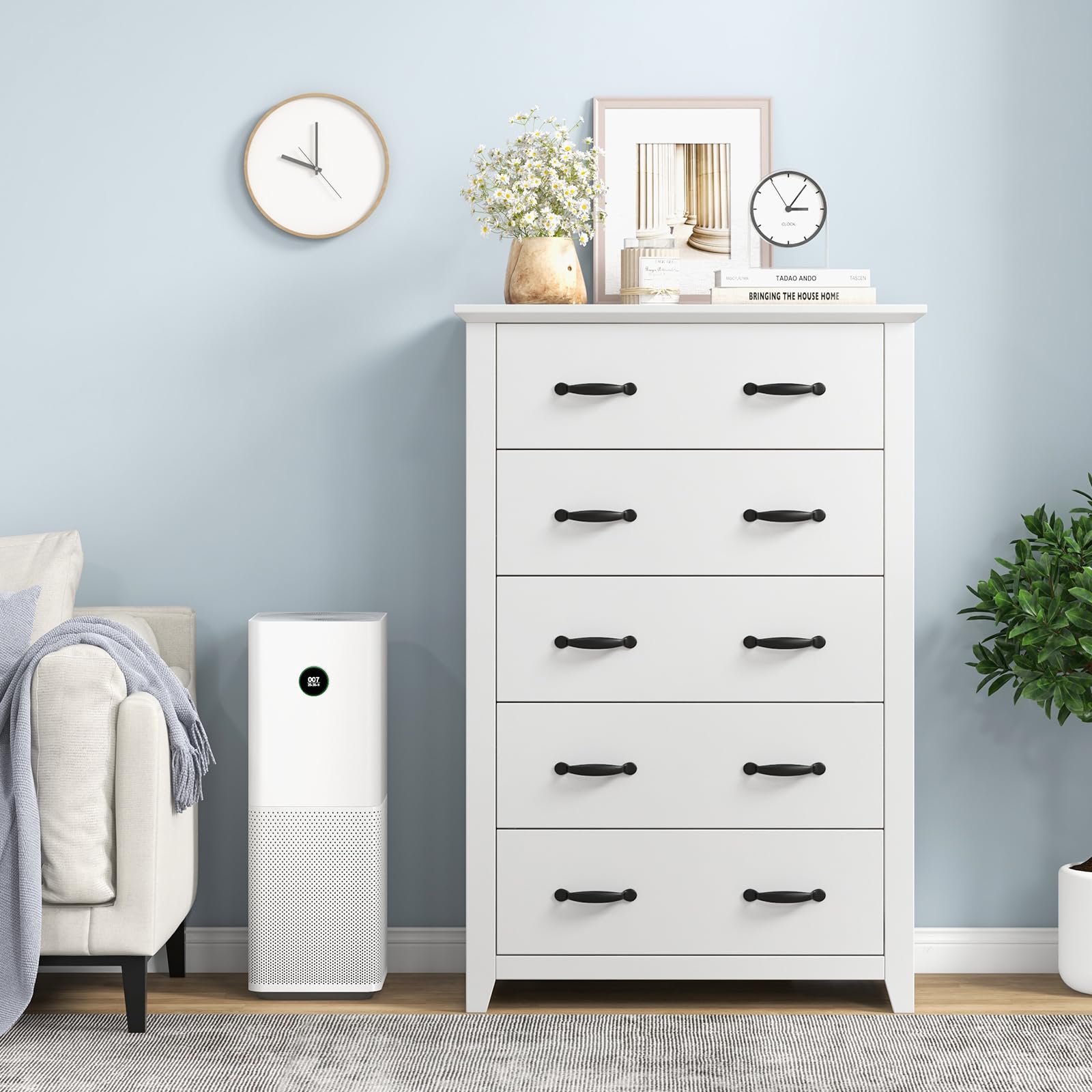 Giantex 5 Drawer Dresser Chest of Drawers - Vertical Dresser with 5 Pull-Out Drawers for Bedroom, Living Room, Entryway