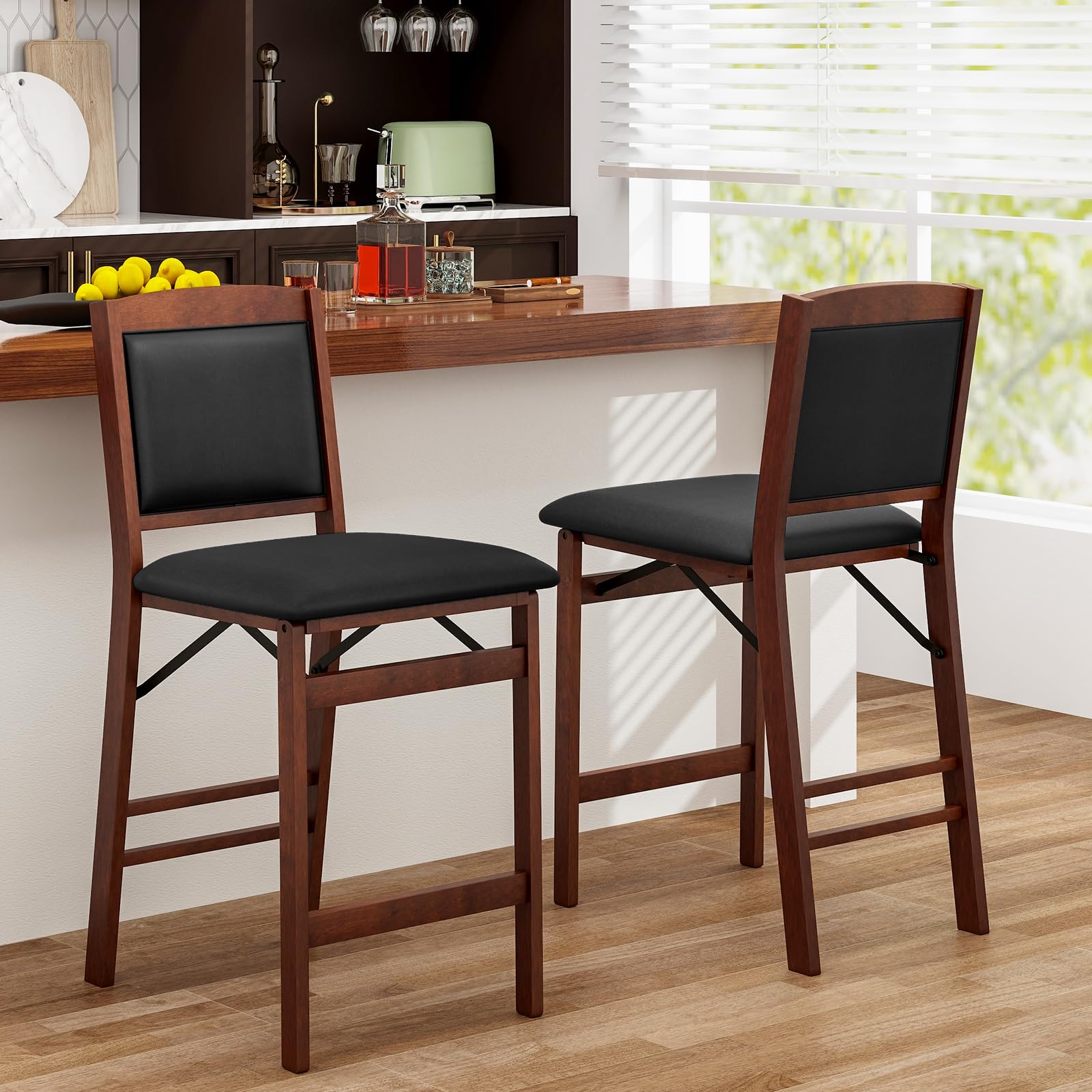 Giantex Folding Counter Height Bar Stools Set of 2/4, 24.5" Farmhouse Barstools w/Padded Back & Seat