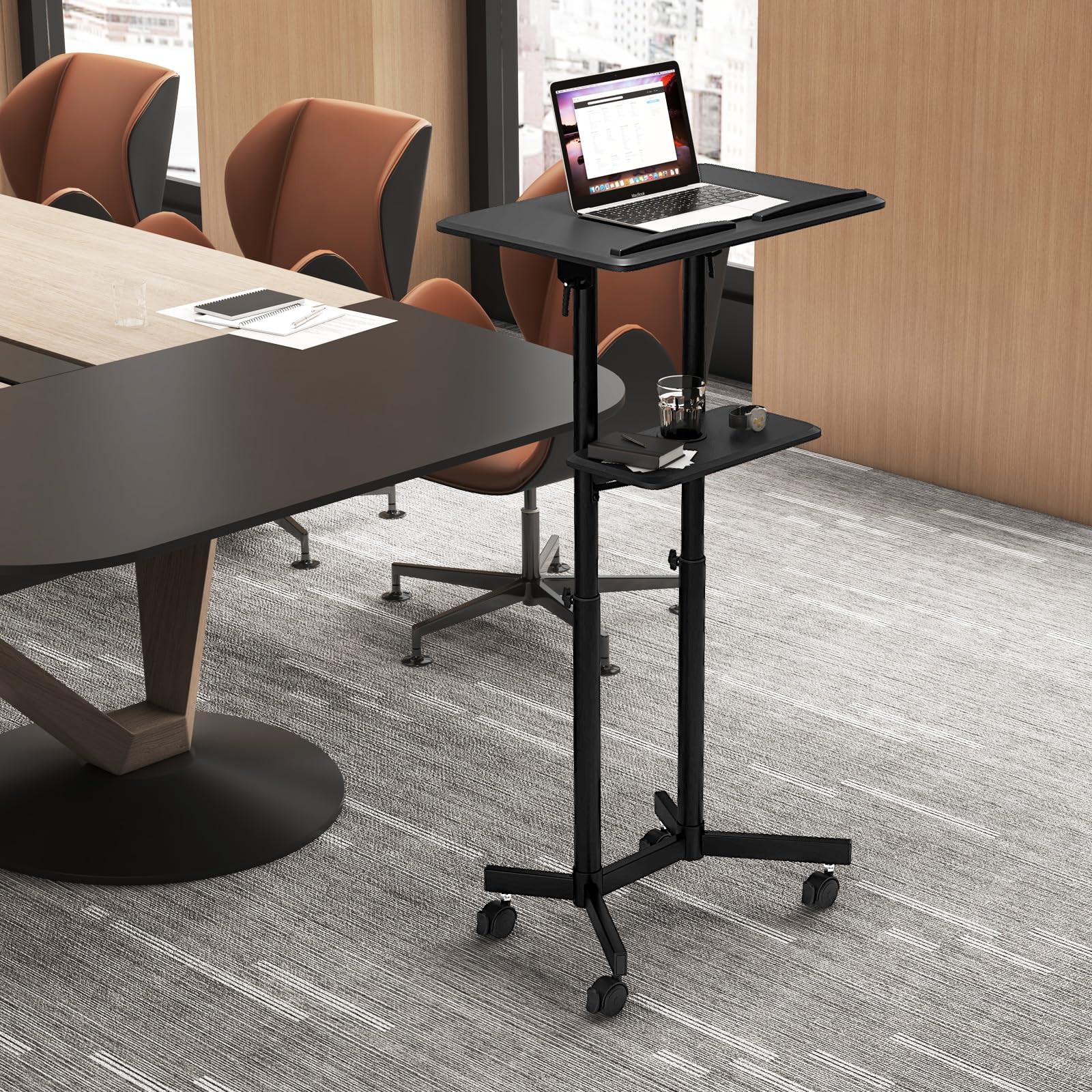 Giantex Mobile Laptop Podium, Height Adjustable Standing Desk with Storage Tray