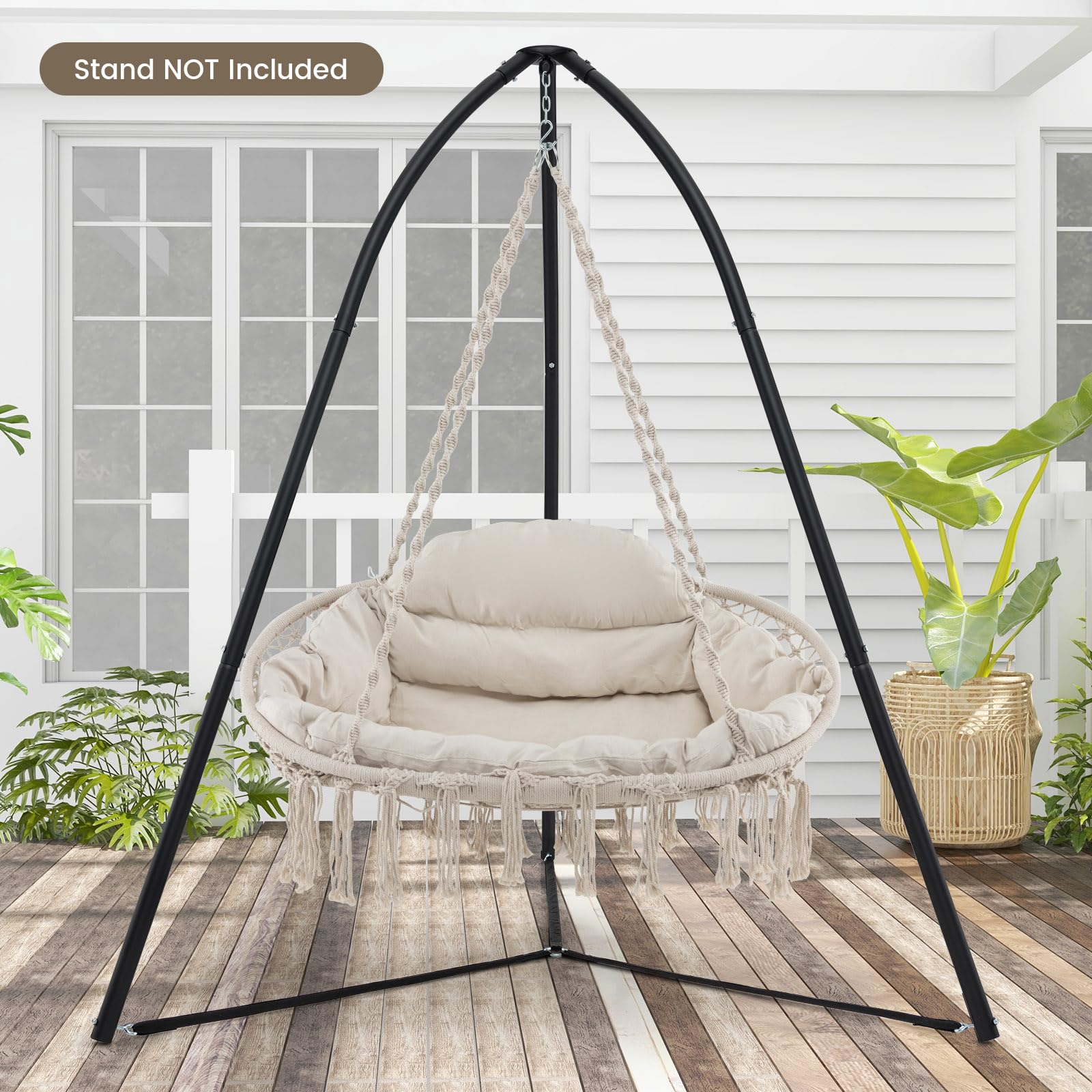 Giantex Hammock Chair, Macrame Hanging Chair with Removable Cushion,  Max 440 lbs, Swinging Chair, Beige