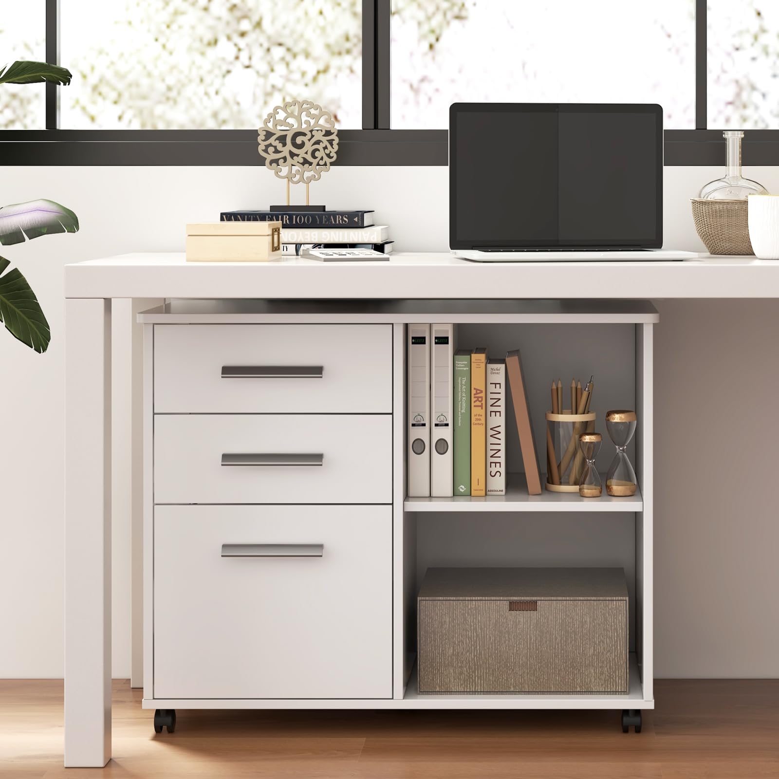 3-Drawer File Cabinet | Mobile Lateral Filing Cabinet with Wheels