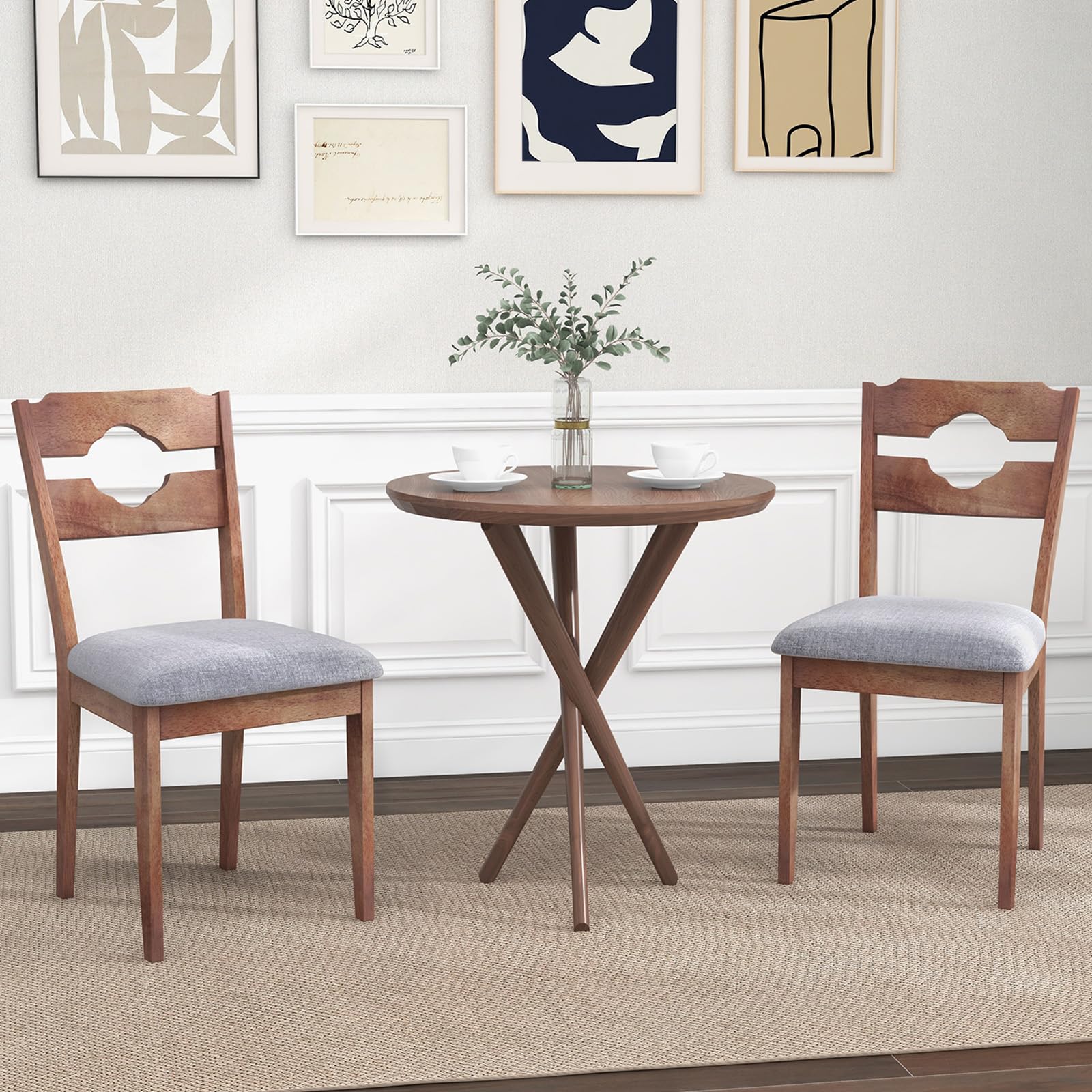 Giantex Wooden Dining Chairs Set of 2/4, Rubber Wood Dinner Chair w/Hollowed Backrest & Padded Seat