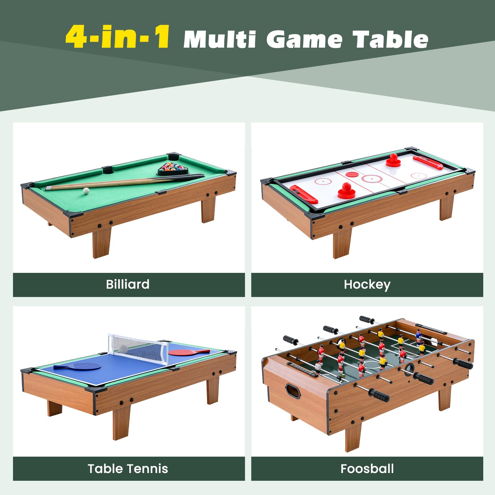 Giantex 4-in-1 Multi Game Table, Combo Foosball Game Table Top w/Billiards, Ping Pong, Push Hockey for Home, Game Room