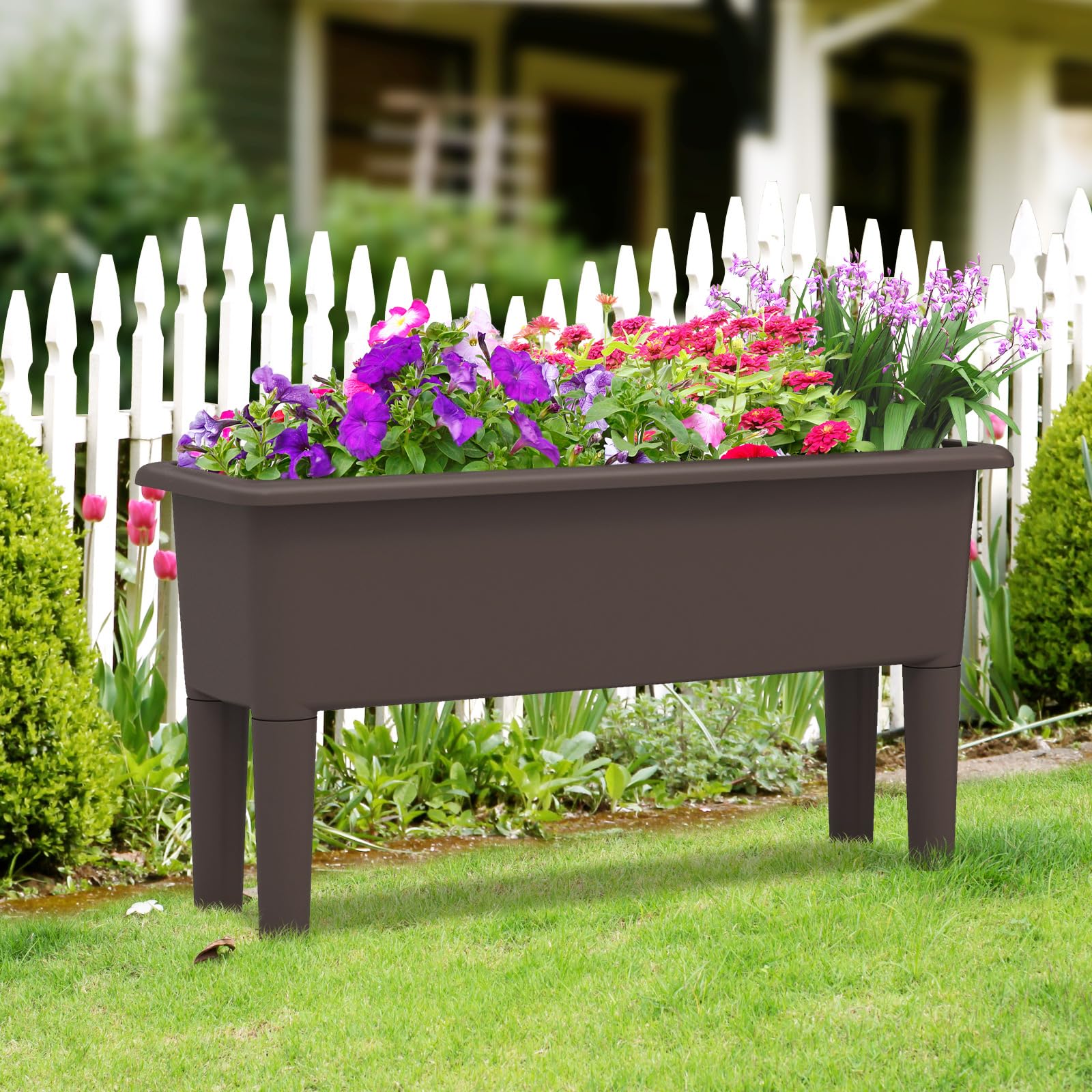 Giantex Raised Garden Beds Outdoor Set of 2, Self-Watering Planter Box with Detachable Legs & Drainage Hole