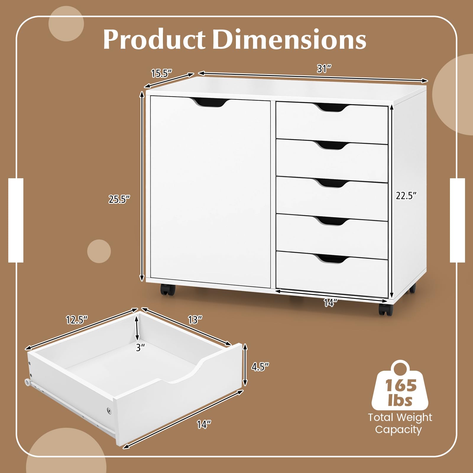 Giantex Lateral File Cabinet with Shelves - 5 Drawer Office Cabinet, White