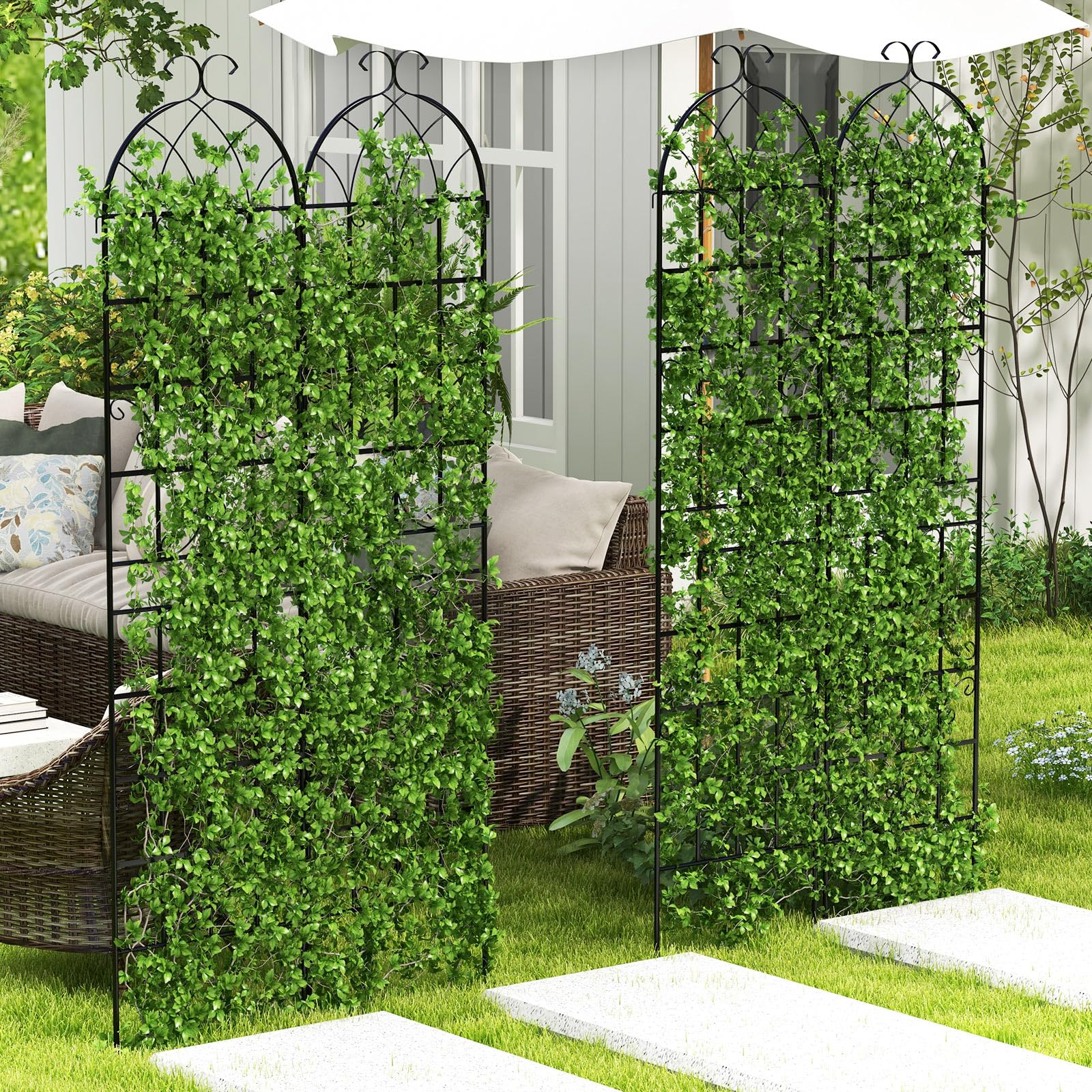 Giantex 2 Pack Trellis for Climbing Plants Outdoor, 7 FT Tall Galvanized Steel Garden Trellis