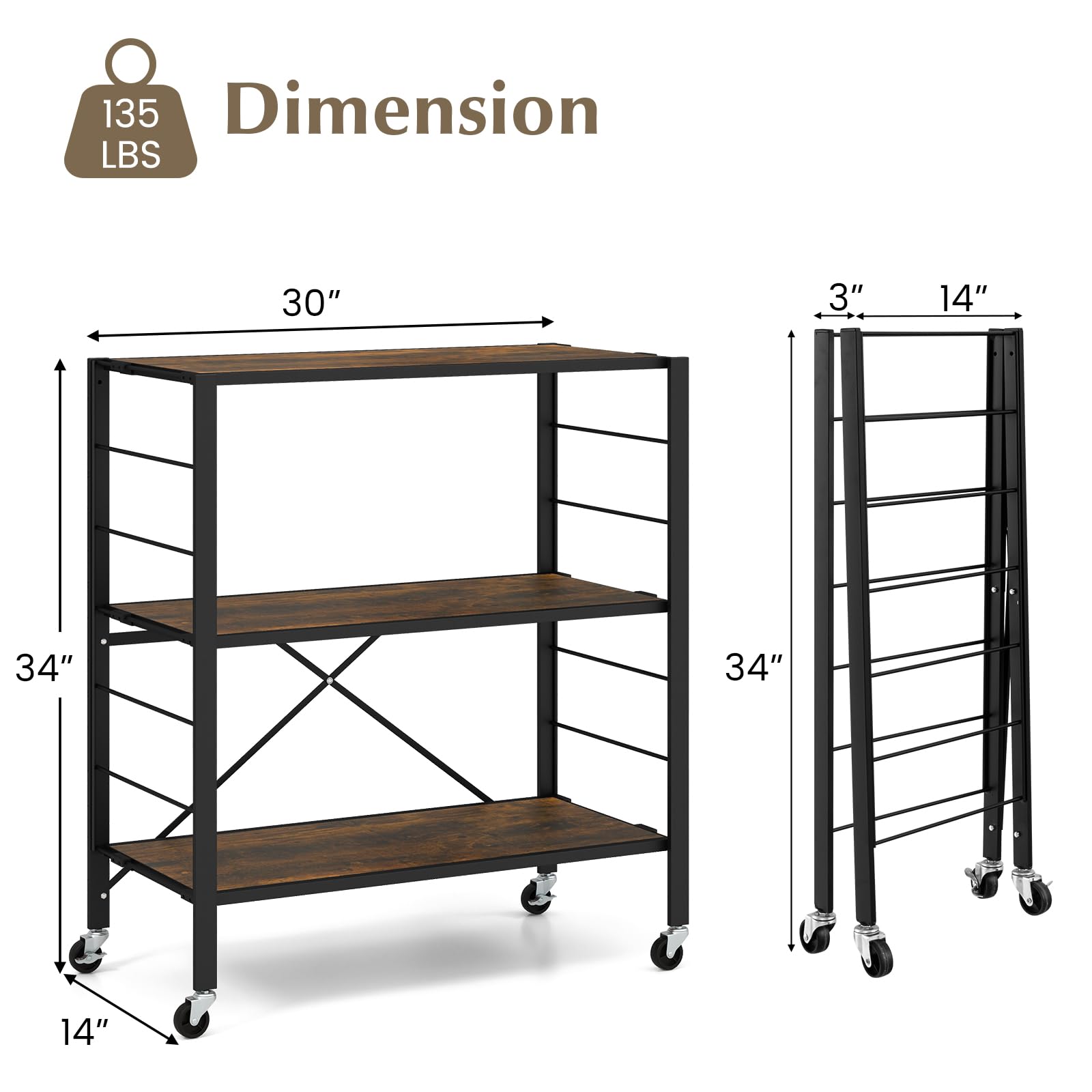 Giantex Folding Bookshelf with Wheels