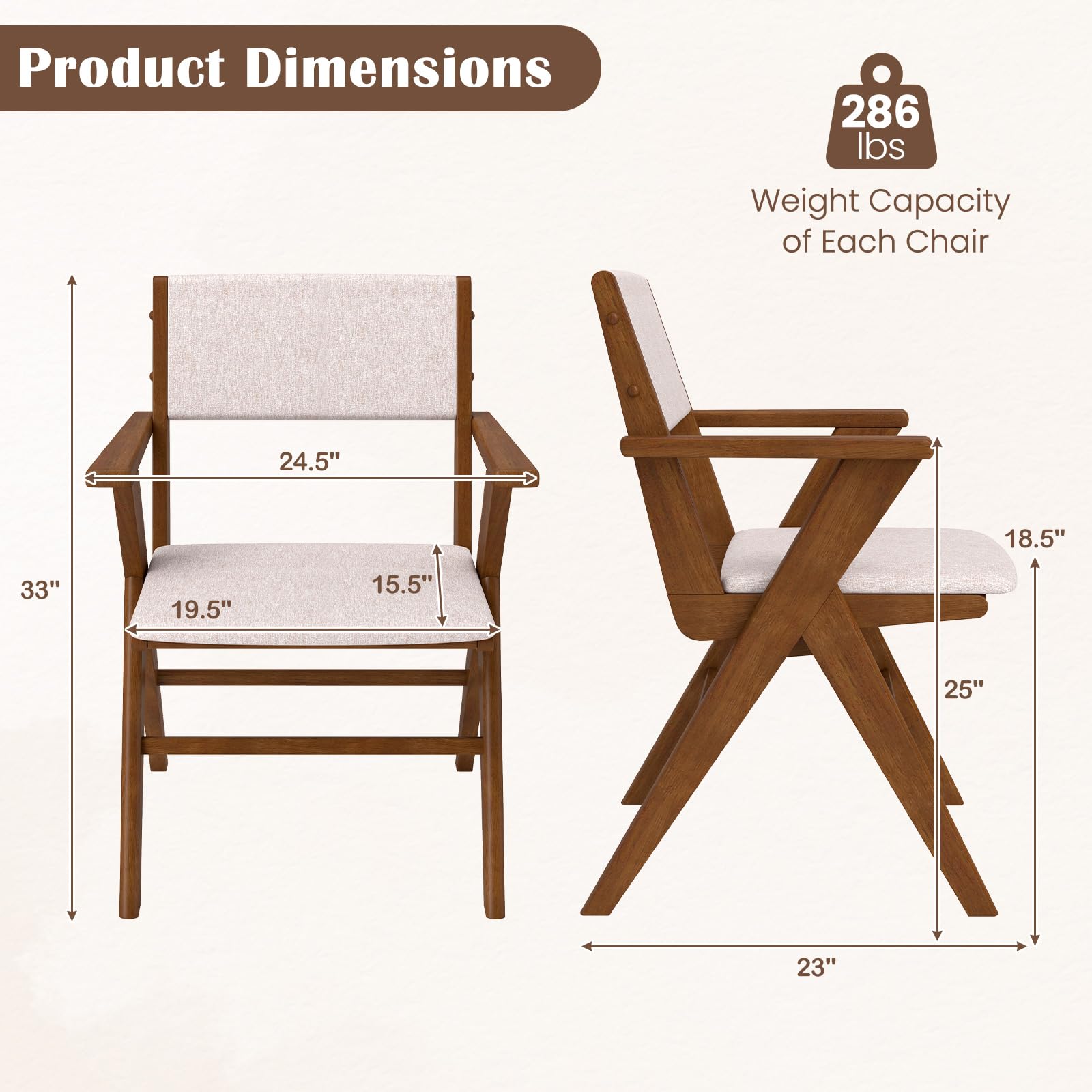 Giantex Wooden Dining Chairs Set, Linen Fabric Upholstered Kitchen Chairs w/Armrests, Rubber Wood Frame