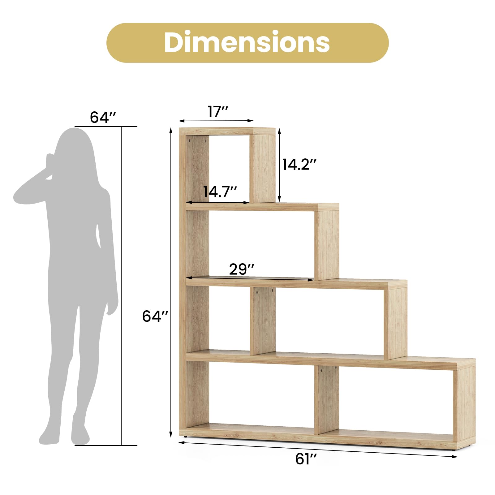 Giantex 6 Cube Geometric Bookshelf, 4-Tier L-Shaped Bookcase with Cubes