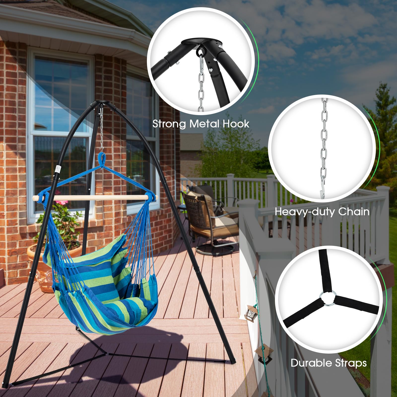 Giantex Metal Hammock Stand for Outside - Tripod Hanging Chair Stand Only,  78” x 86” Indoor Outdoor Swing Stand for Patio