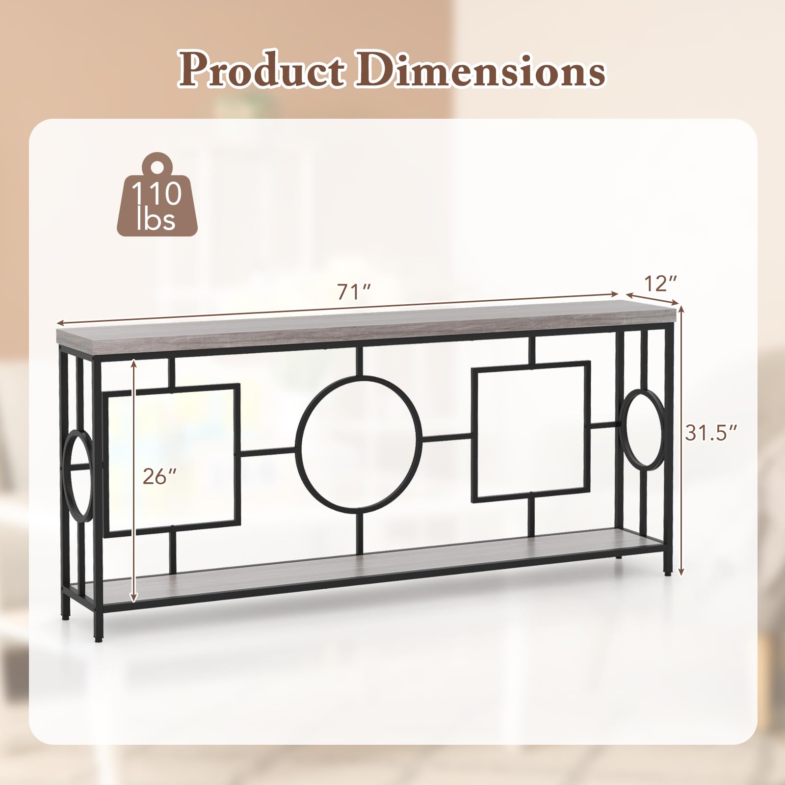 Giantex 71" Console Table, 2-Tier Extra-Long Entryway Table w/Storage Shelf, Faux Wood Top