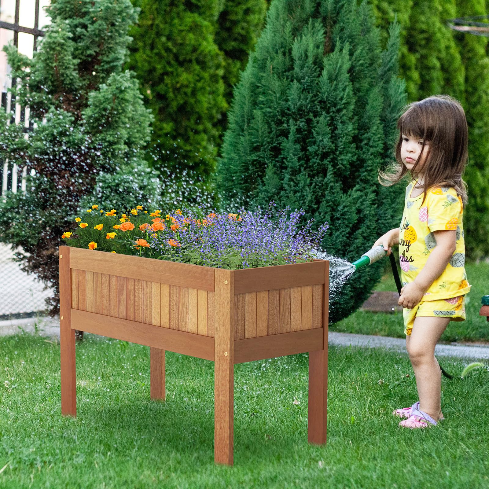 Giantex Wooden Raised Garden Bed, Solid Wood Elevated Planter Box w/Legs, 35”Lx 16”Wx24”H