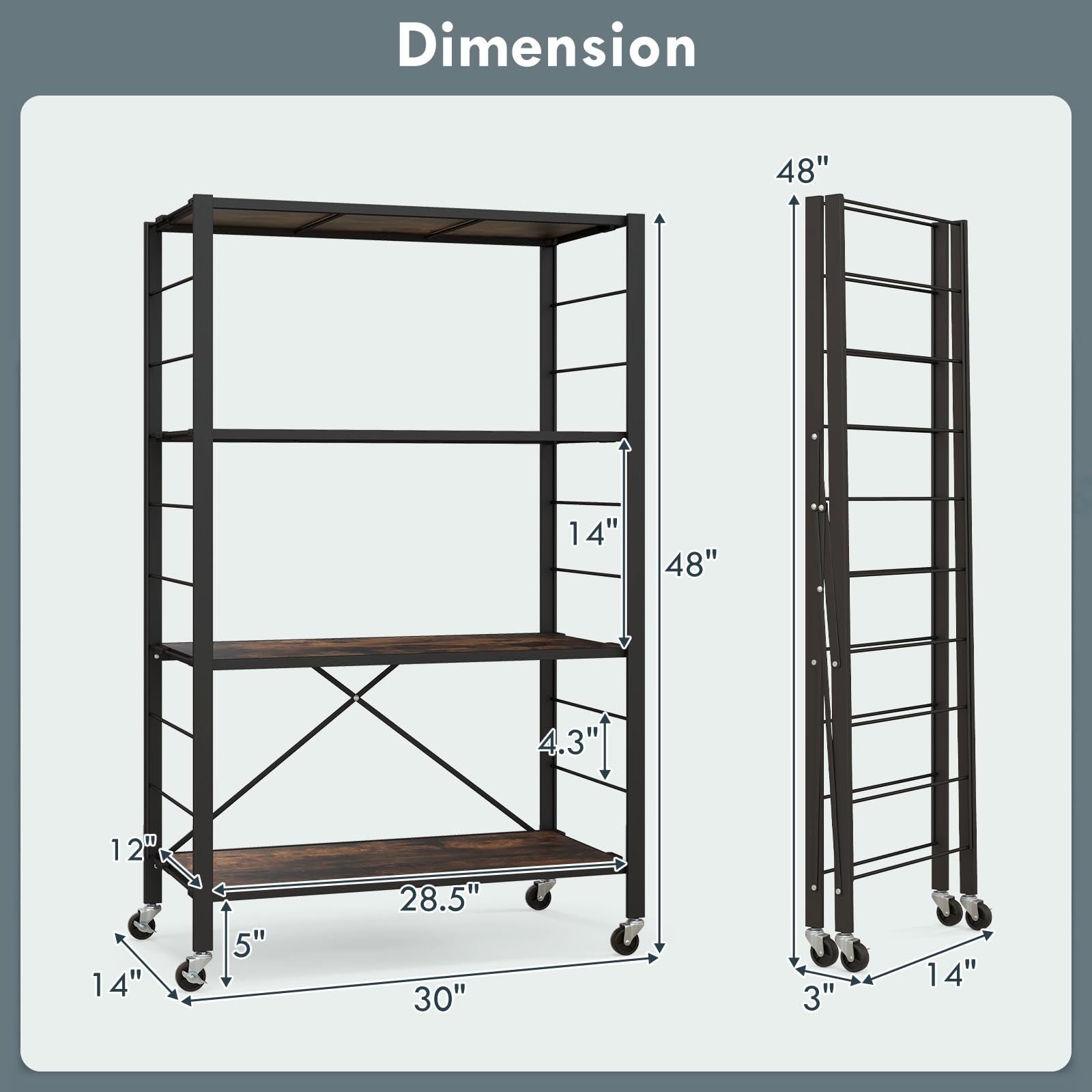 Giantex 4-Tier Folding Storage Shelf, Collapsible Shelving Unit w/Lockable Wheels & Adjustable Shelf