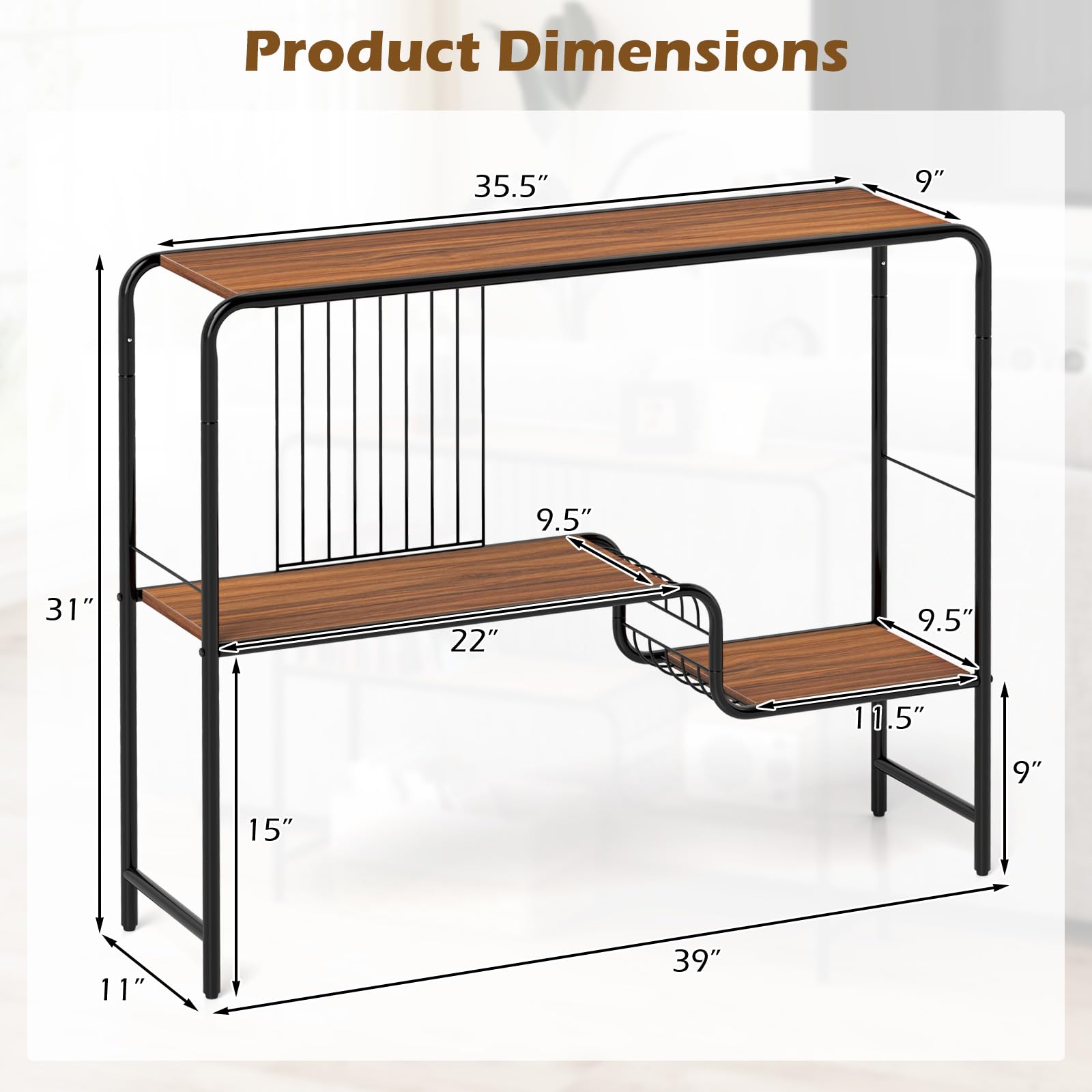 Giantex 2-Tier Console Table, 35.5" Narrow Entryway Table w/Irregular Storage Shelves & Metal Frame