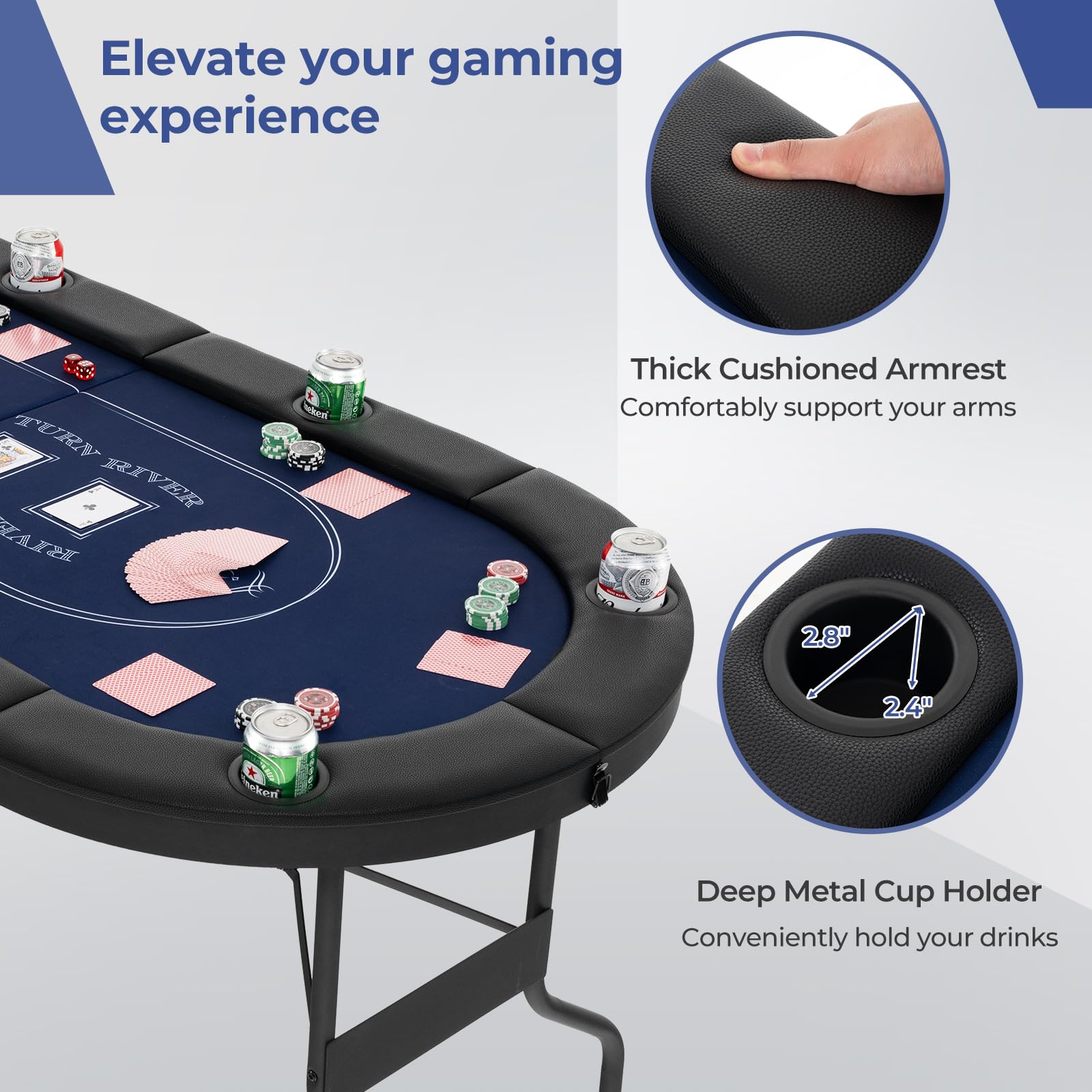 Giantex 8 Player Poker Table Foldable, 72" Portable Folding Texas Holdem Poker Tables w/Padded Rails