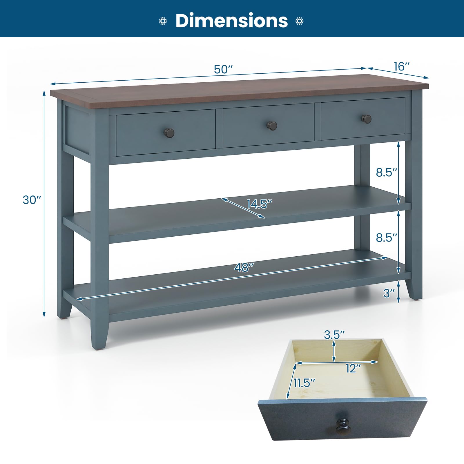 Giantex 50" Farmhouse Entryway Table, Narrow Console Table