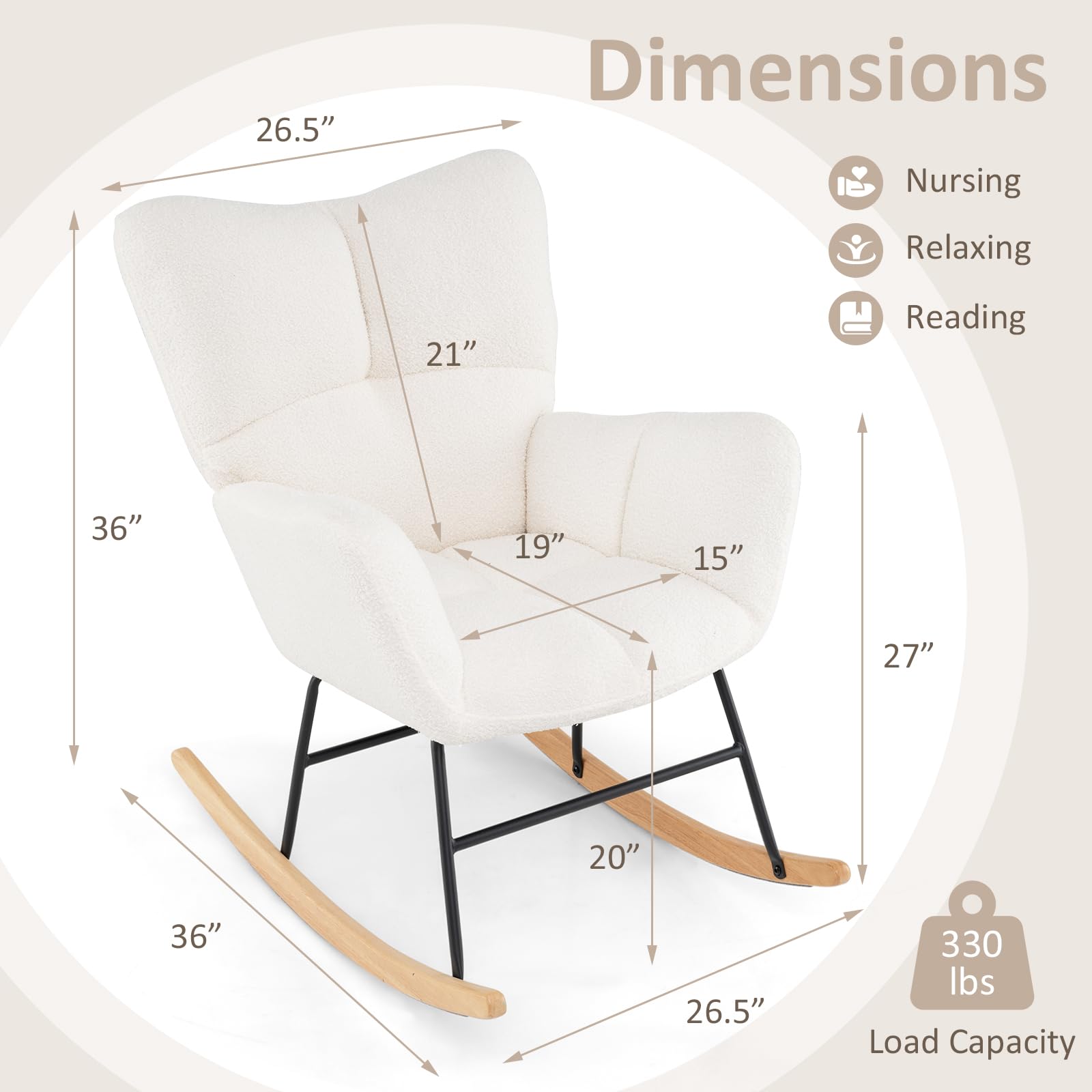 Giantex Rocking Chair Nursery, Teddy Upholstered Glider Rocker Chair w/High Backrest