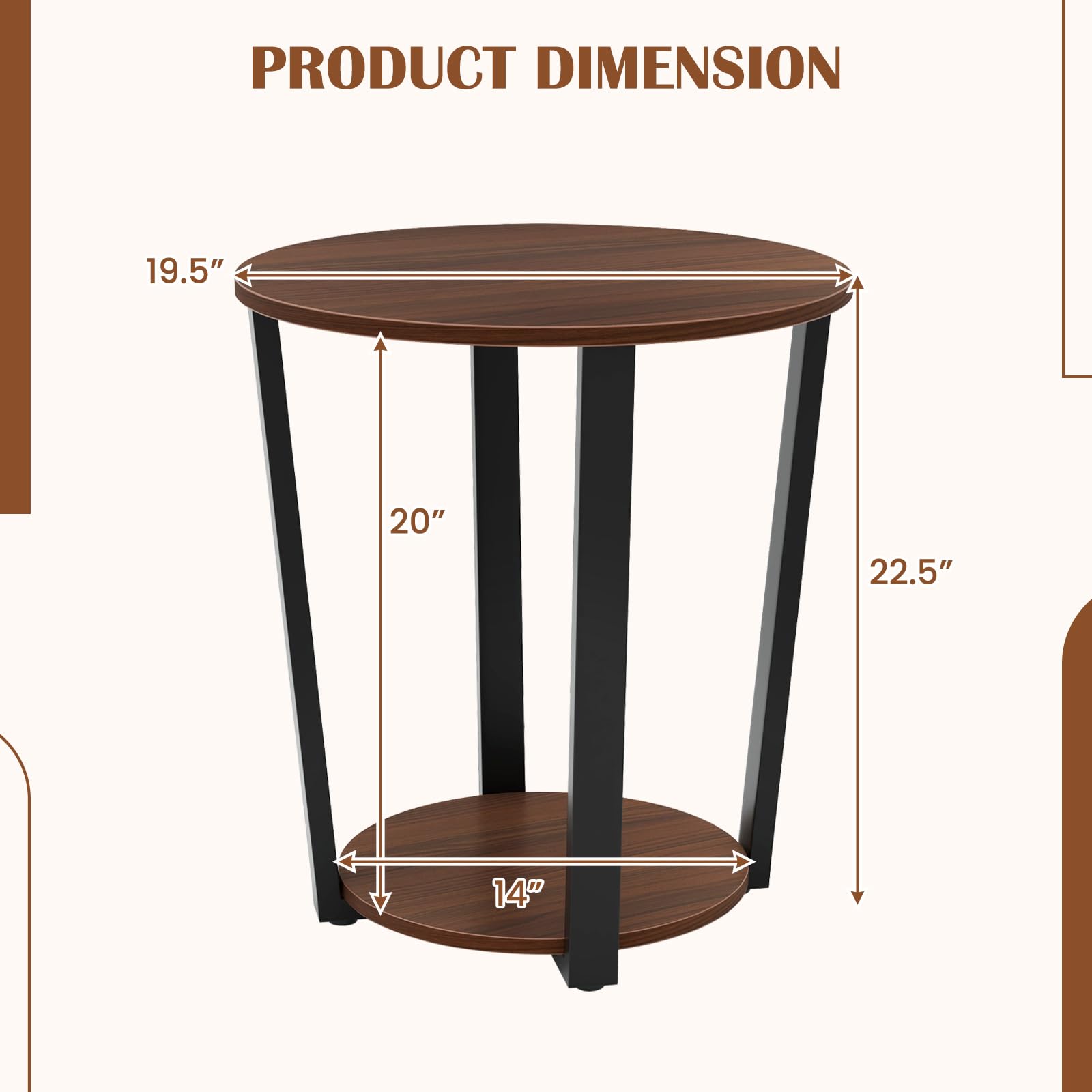 Giantex Round End Table Set of 1/2, 2-Tier Side Sofa Table with Open Storage Shelf and Metal Frame