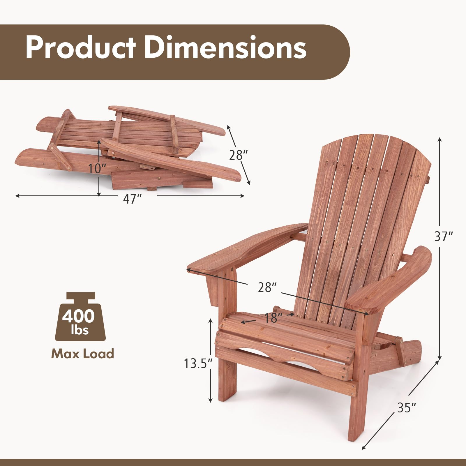 Giantex Foldable Adirondack Chair Set of 1/2/4 - Folding Front Porch Chairs with High Back, Wide Armrests, 400 LBS Max Load