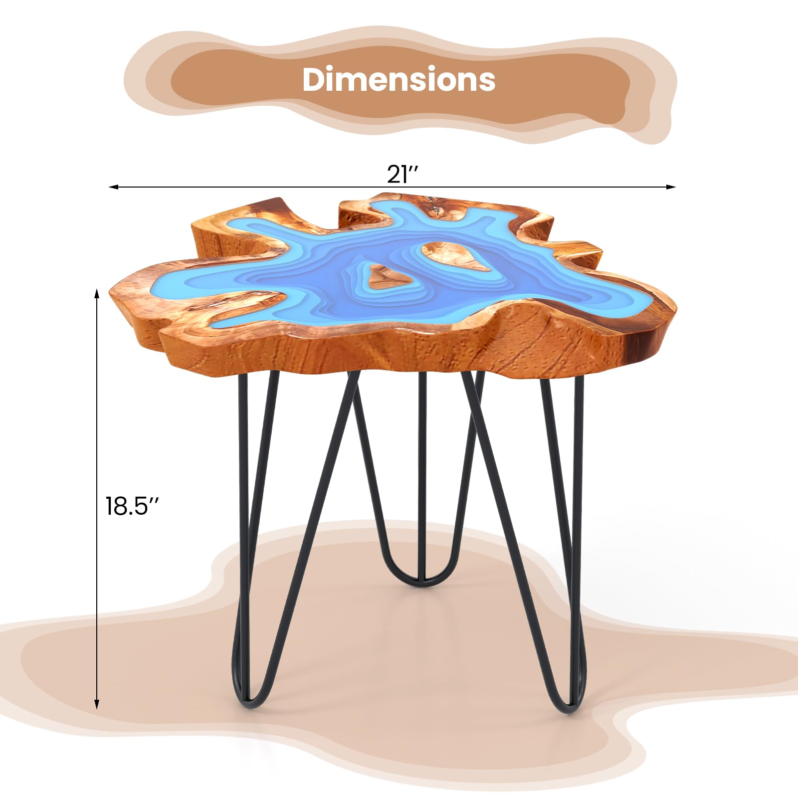 Giantex 21” Teak Wood Outdoor Side Table - Epoxy Resin End Table with Irregular Tabletop