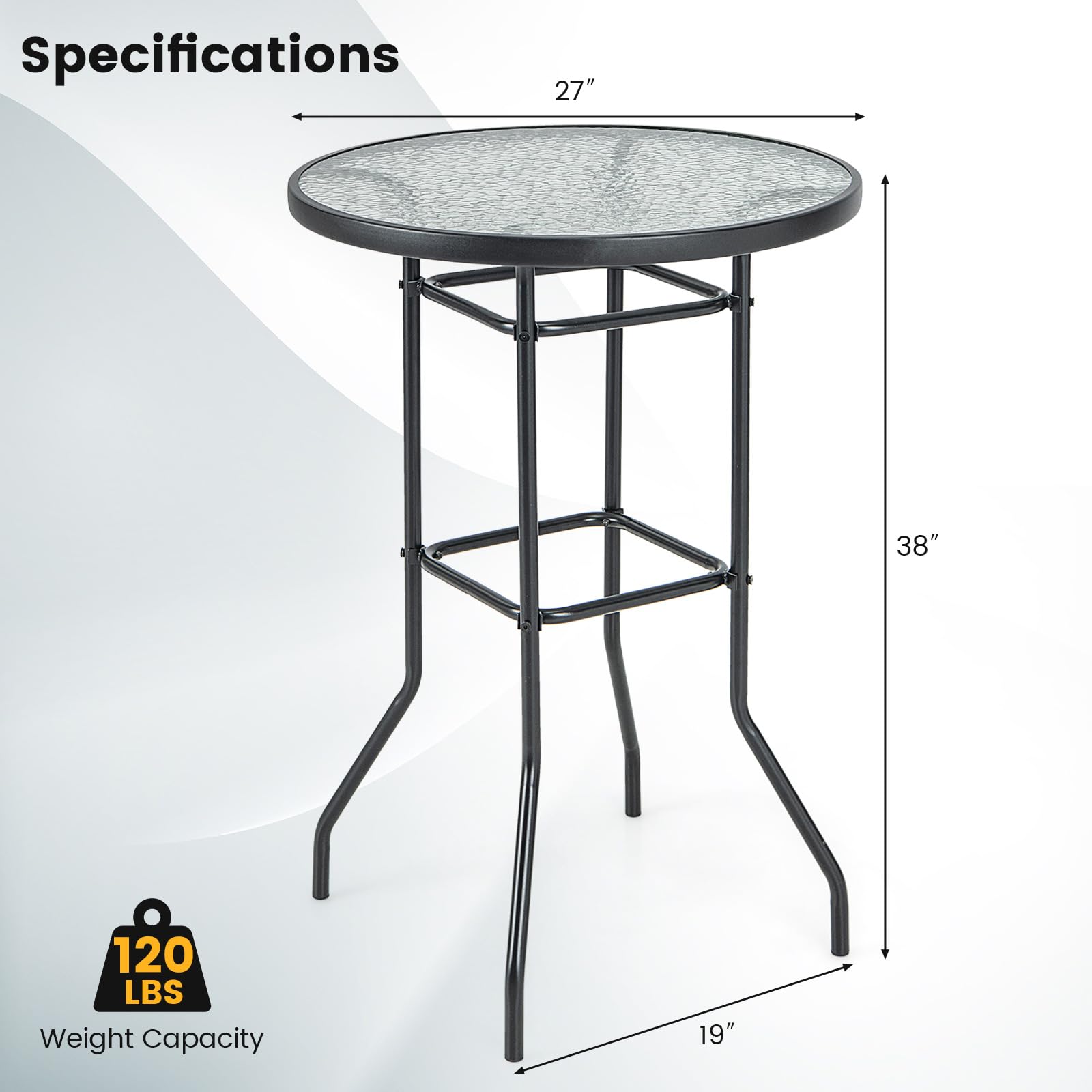 Giantex Patio Bar Table, 38" Height High Top Bistro Table, 27" Round Tempered Glass Tabletop