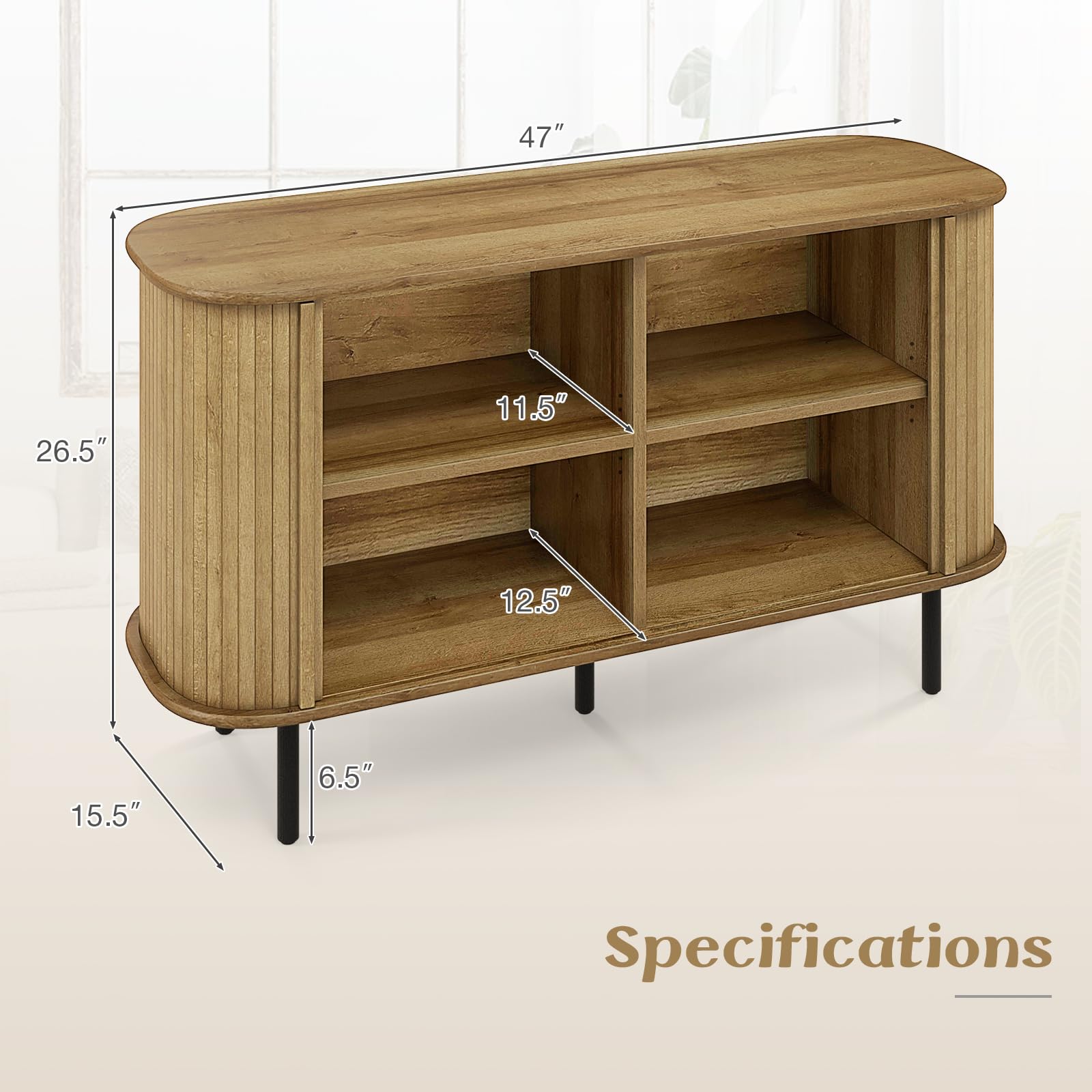 Giantex Kitchen Storage Cabinet, 47” Buffet Cabinet with Storage, Wooden Sideboard w/ 2 Sliding Tambour Doors