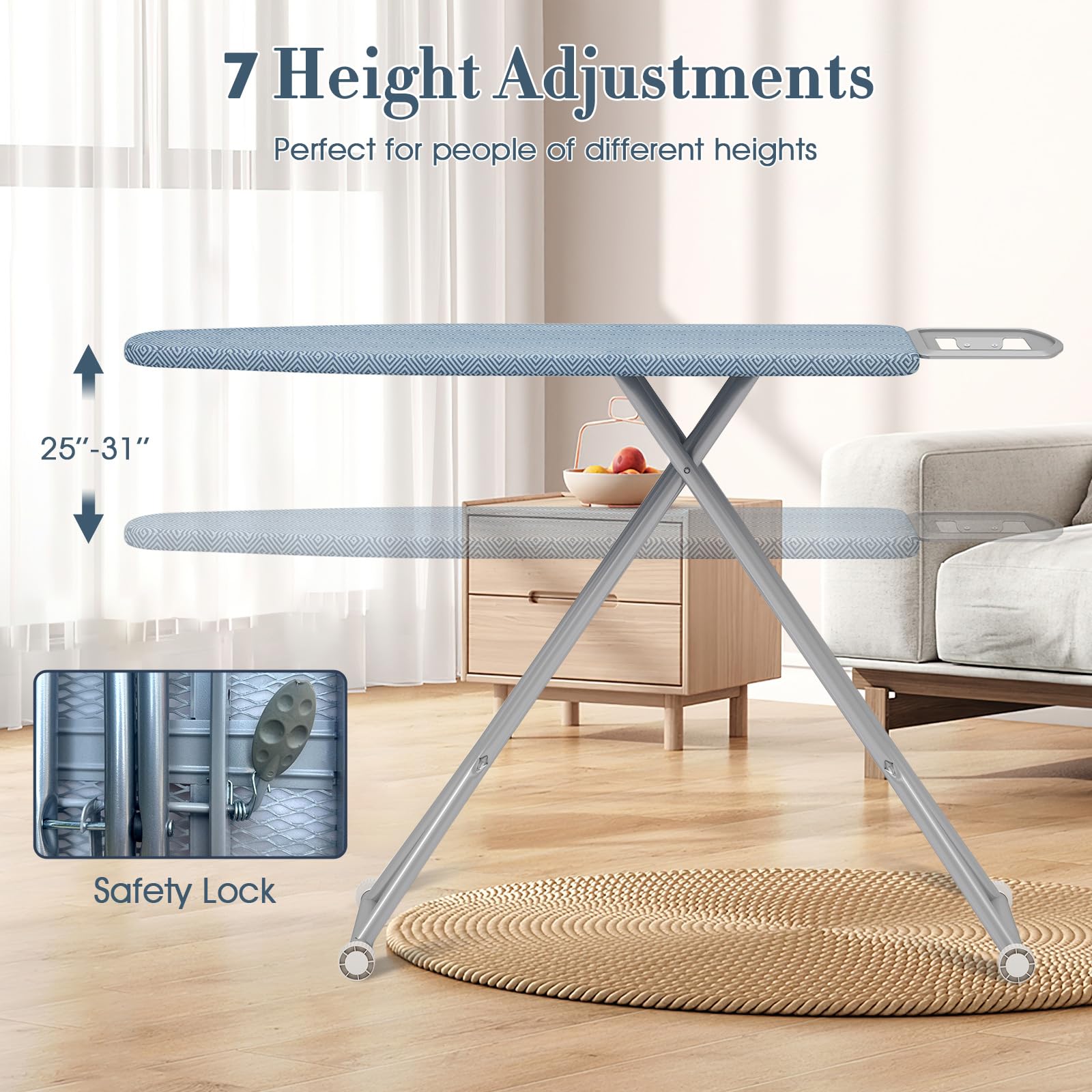 Giantex Ironing Board with Iron Rest, Carbon Steel Iron Board with 4 Layer Heat Resistant Cover & Pad