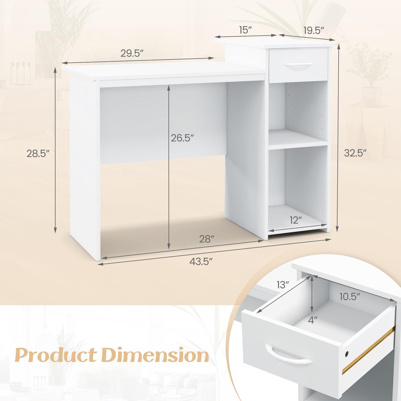 Giantex Computer Desk with Storage, Modern PC Laptop Table with Printer Shelf