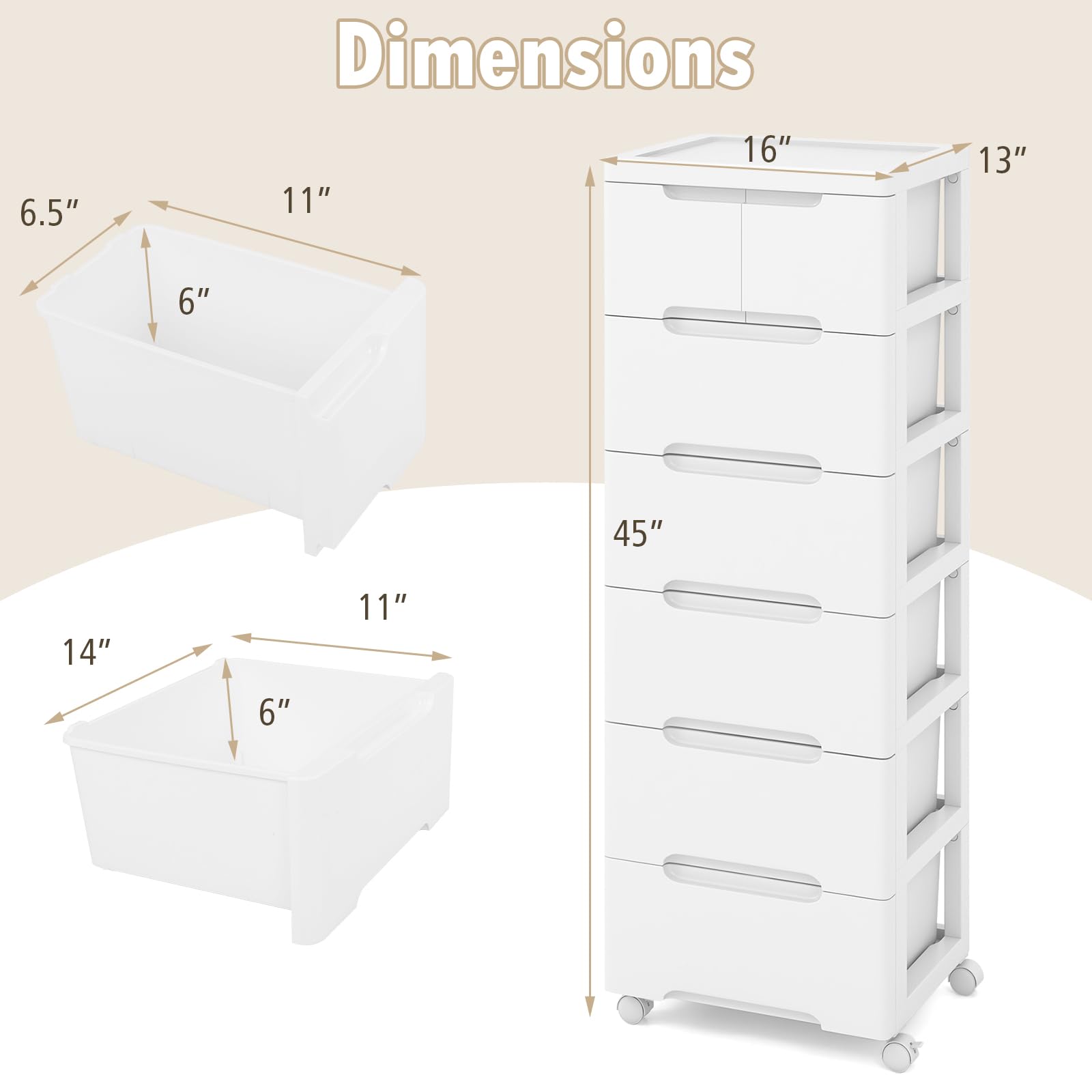 Giantex Rolling Storage Drawer Cart, Storage Unit on Wheels, Plastic Storage Cart Organizer