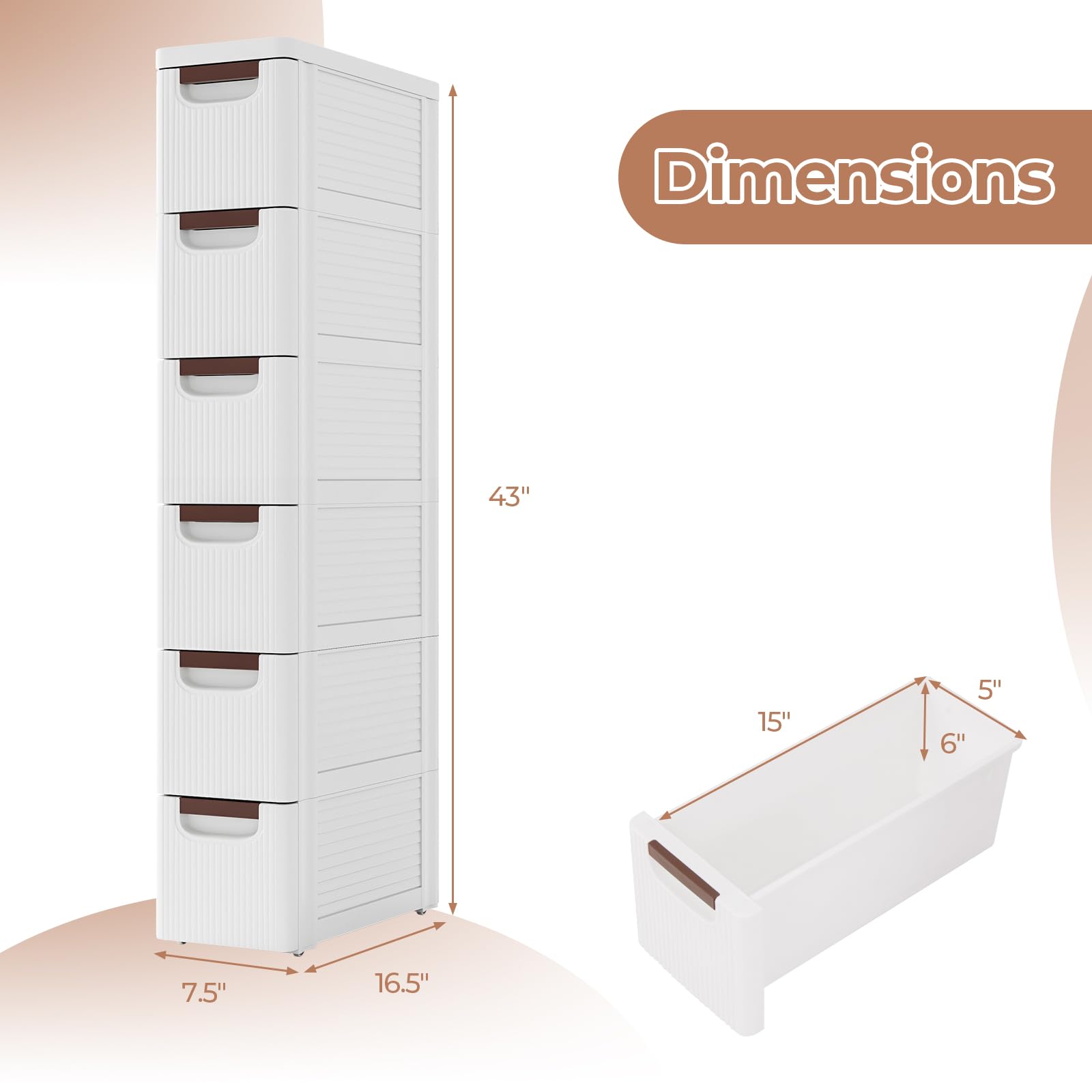 Giantex Storage Cart, Narrow Plastic Dresser, Rolling Organizer Cart for Office Classroom Bedroom