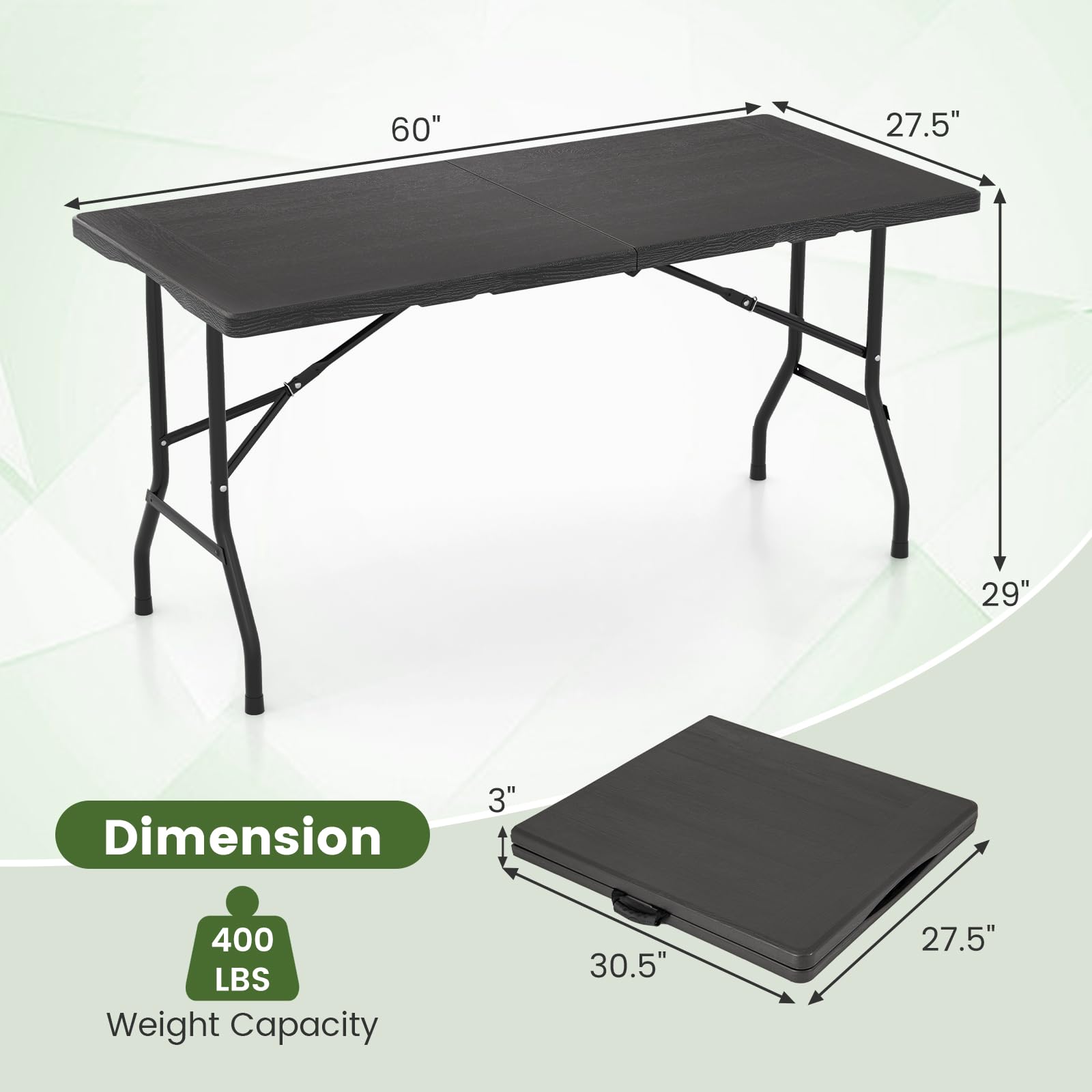 Giantex 5 FT Folding Table, HDPE Foldable Dining Table for 6