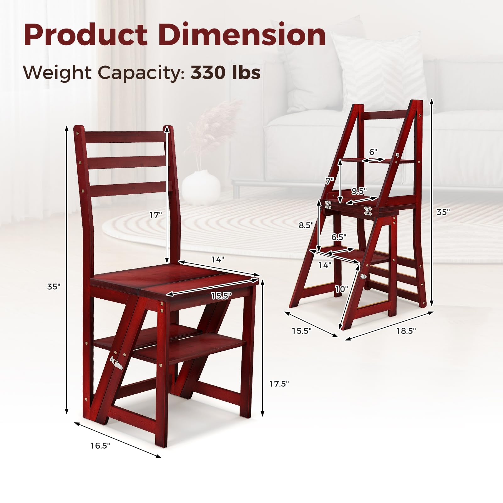 Giantex 3 Tier Folding Ladder Chair, Convertible 3 Step Stool and Chair w/Safety Locks for Adults