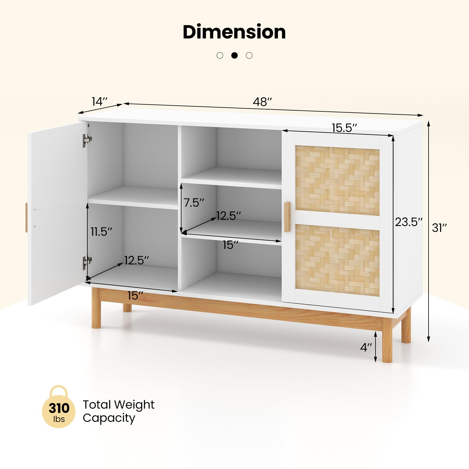 Giantex Buffet Sideboard, Kitchen Storage Cabinet with 3 Open Shelves & 2 Side Cabinets