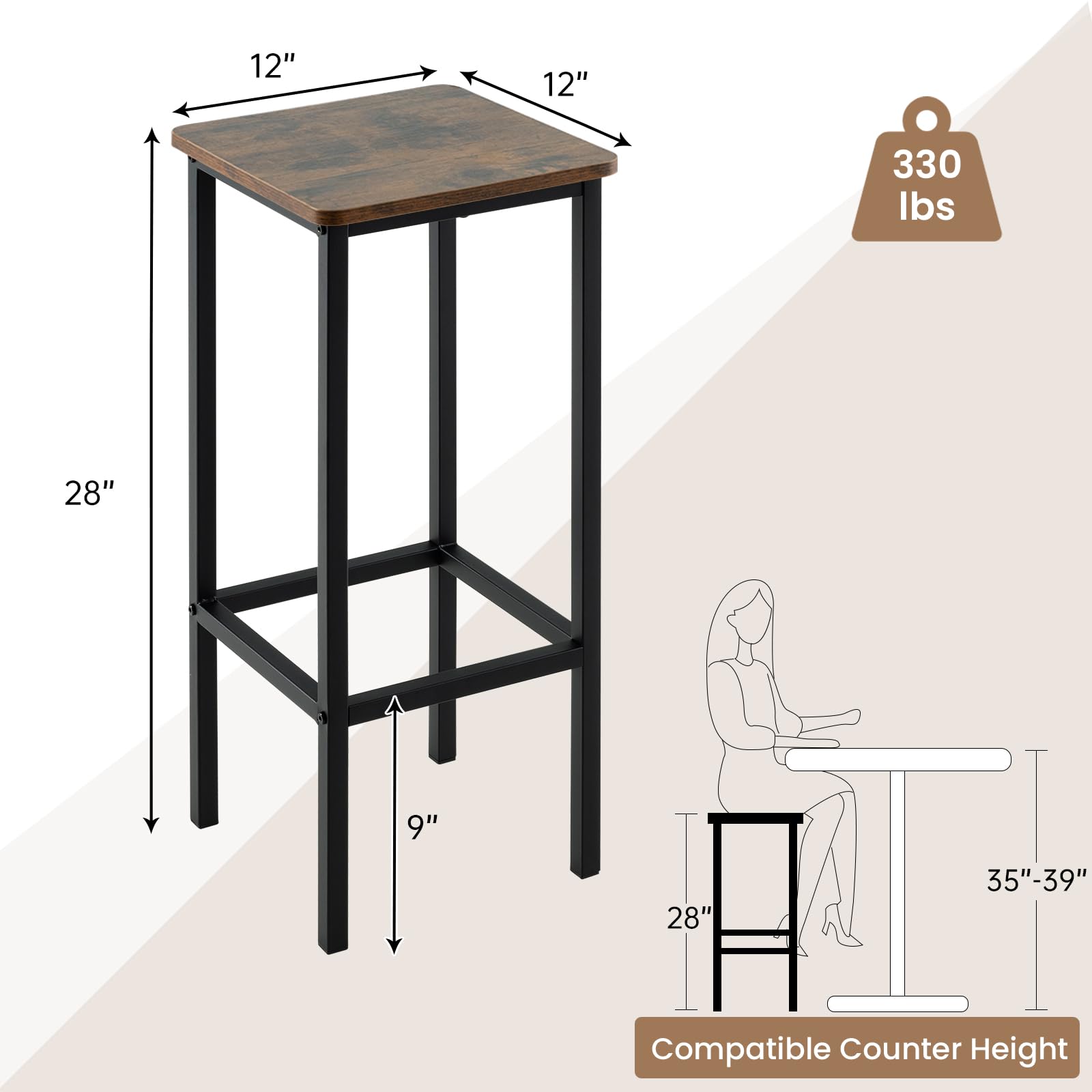 Giantex Industrial Bar Stools Set of 4, 28" Backless Counter Height Bar Stools, Kitchen Island Stools with Footrest