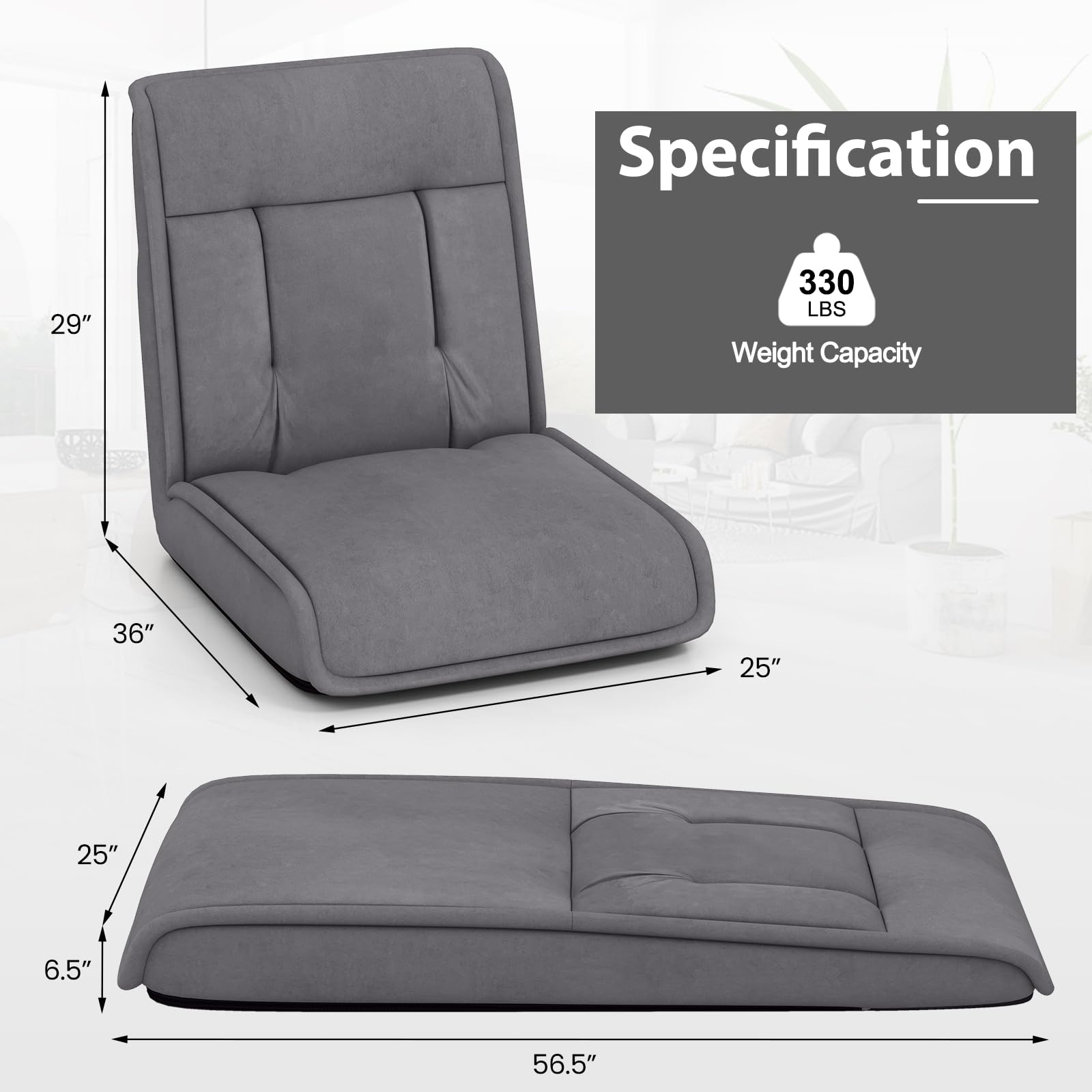 Giantex Floor Chair, Lazy Sofa with 14-Poistion Adjustable Backrest & 5-Position Adjustable Headrest, Padded Sleeper Bed