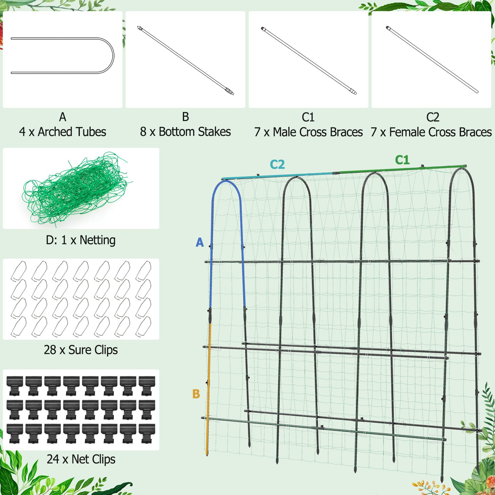 Giantex Garden Arched Trellis for Climbing Plants, 71” x 71” U-Shaped Tall Cucumber Trellis for Raised Garden Bed