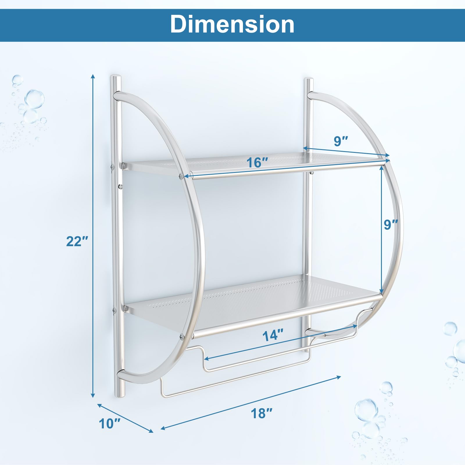 Giantex Bathroom Shelf with Towel Rack - 2 Tier Rustproof Over The Toilet Storage Shelf