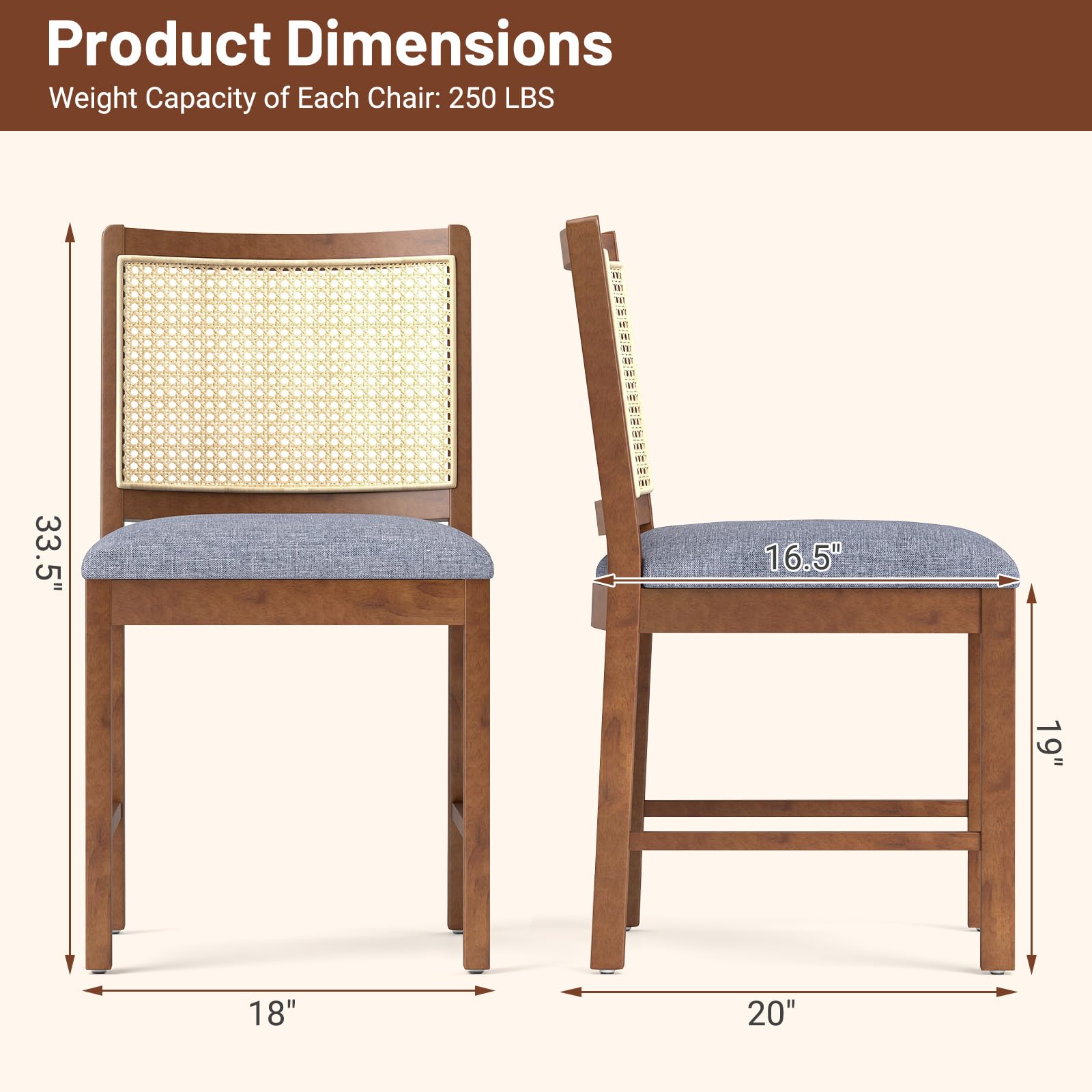 Giantex Rattan Dining Chairs Set of 2/4, Modern Upholstered Kitchen Chairs w/Rubber Wood Frame