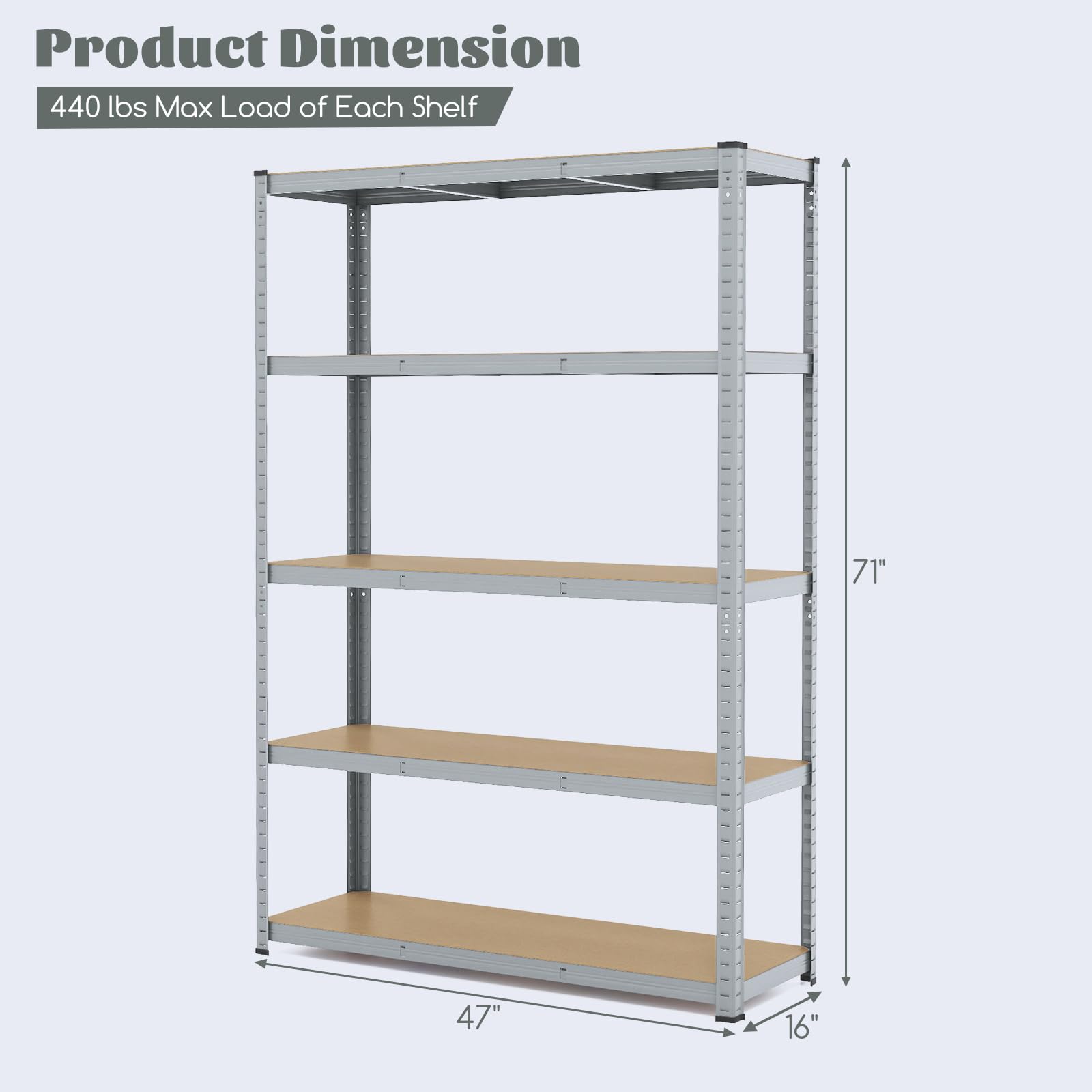 Giantex 5-Tier Metal Utility Shelves, Garage Storage Shelving Unit w/Adjustable Height, 2200 LBS Total Load Capacity