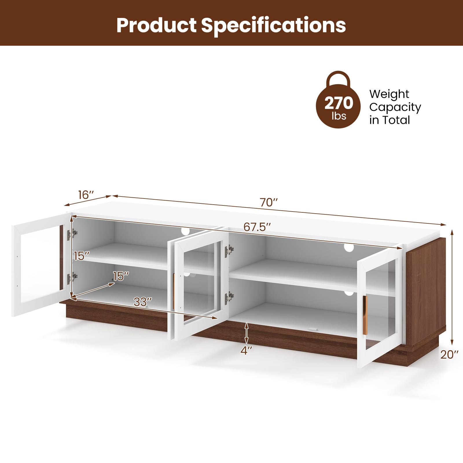 Giantex Large TV Stand for TVs up to 75”, Entertainment Center with 4 Tempered Glass Doors