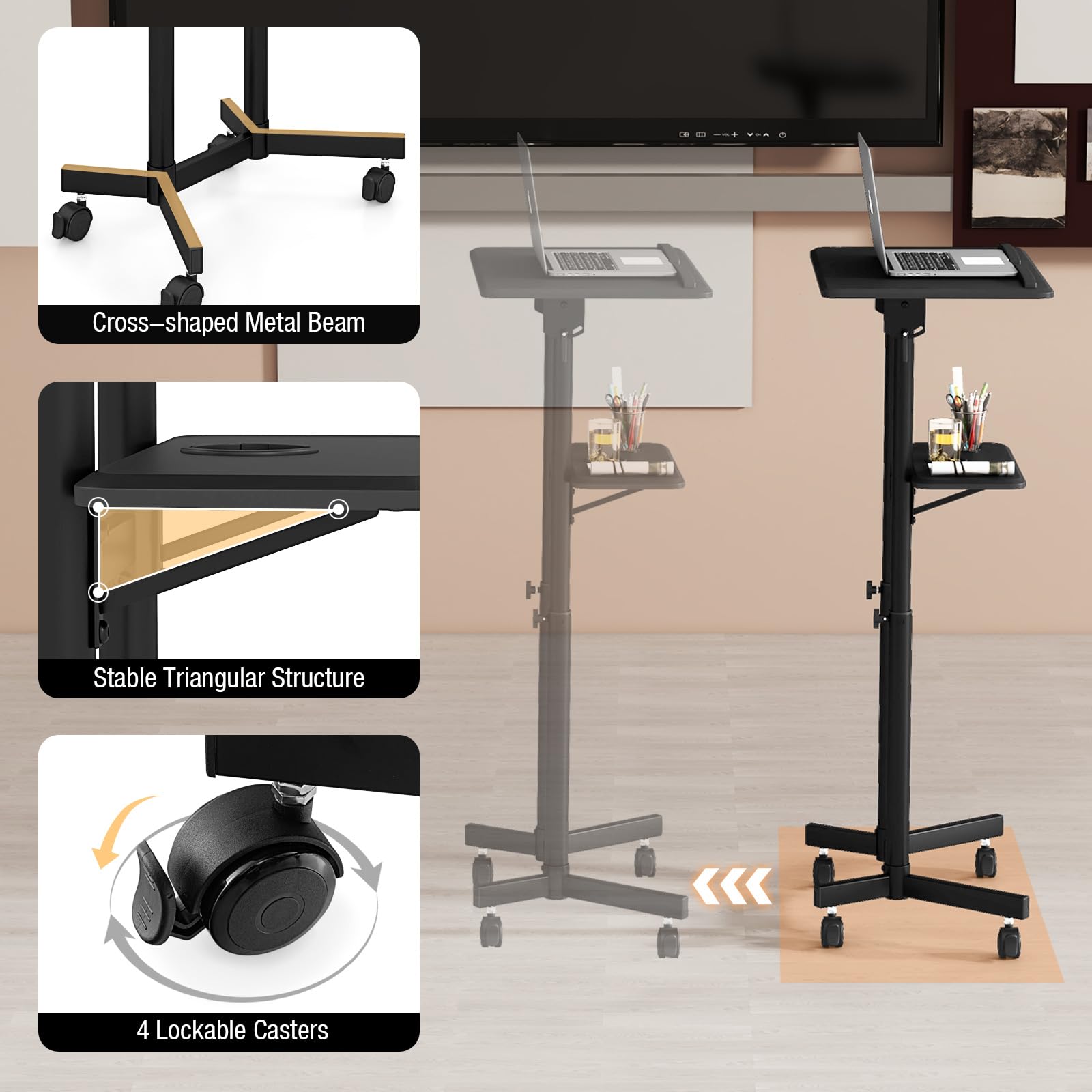 Giantex Mobile Laptop Podium, Height Adjustable Standing Desk with Storage Tray