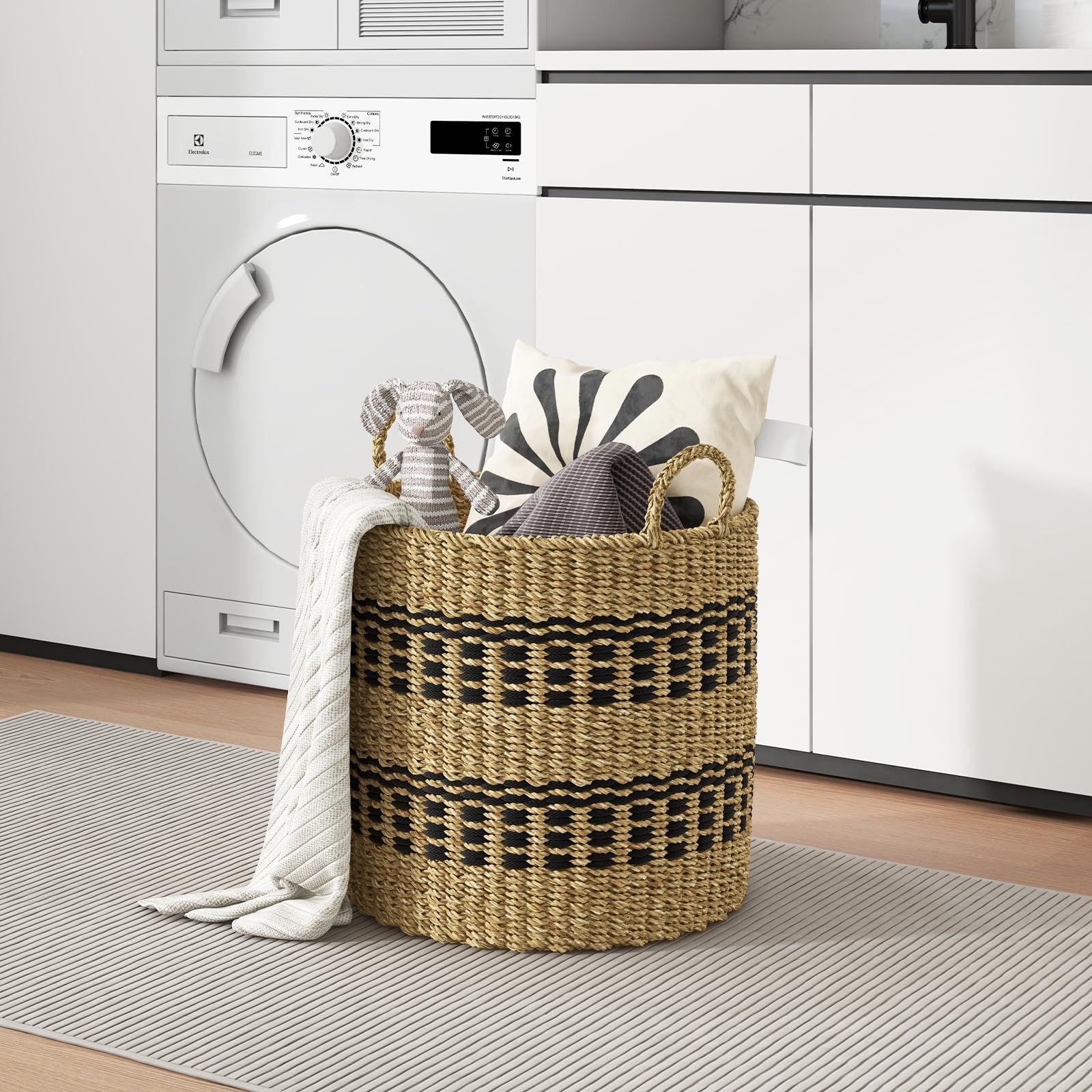 Giantex Woven Laundry Basket - Set of 3 Stackable Laundry Hamper with Handles, 1 Large, 1 Medium & 1 Small Storage Baskets