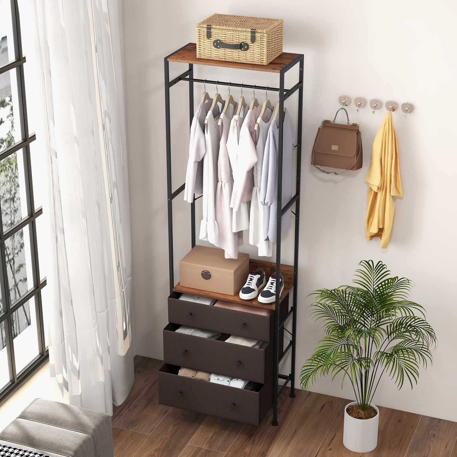 Giantex Clothes Rack with Drawers - Clothing Rack w/ 3-position Hanging Rod, Storage Shelves