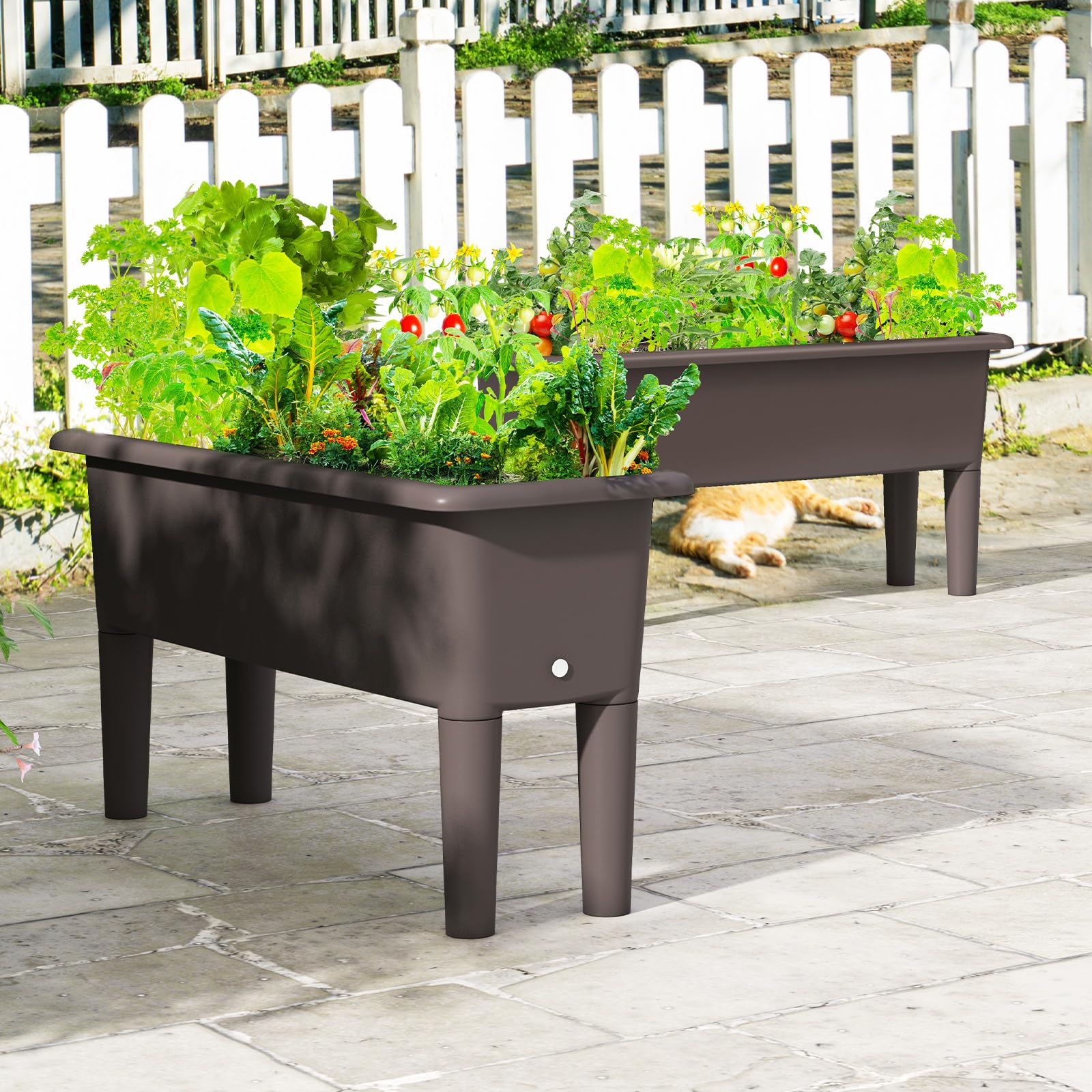 Giantex Raised Garden Beds Outdoor Set of 2, Self-Watering Planter Box with Detachable Legs & Drainage Hole