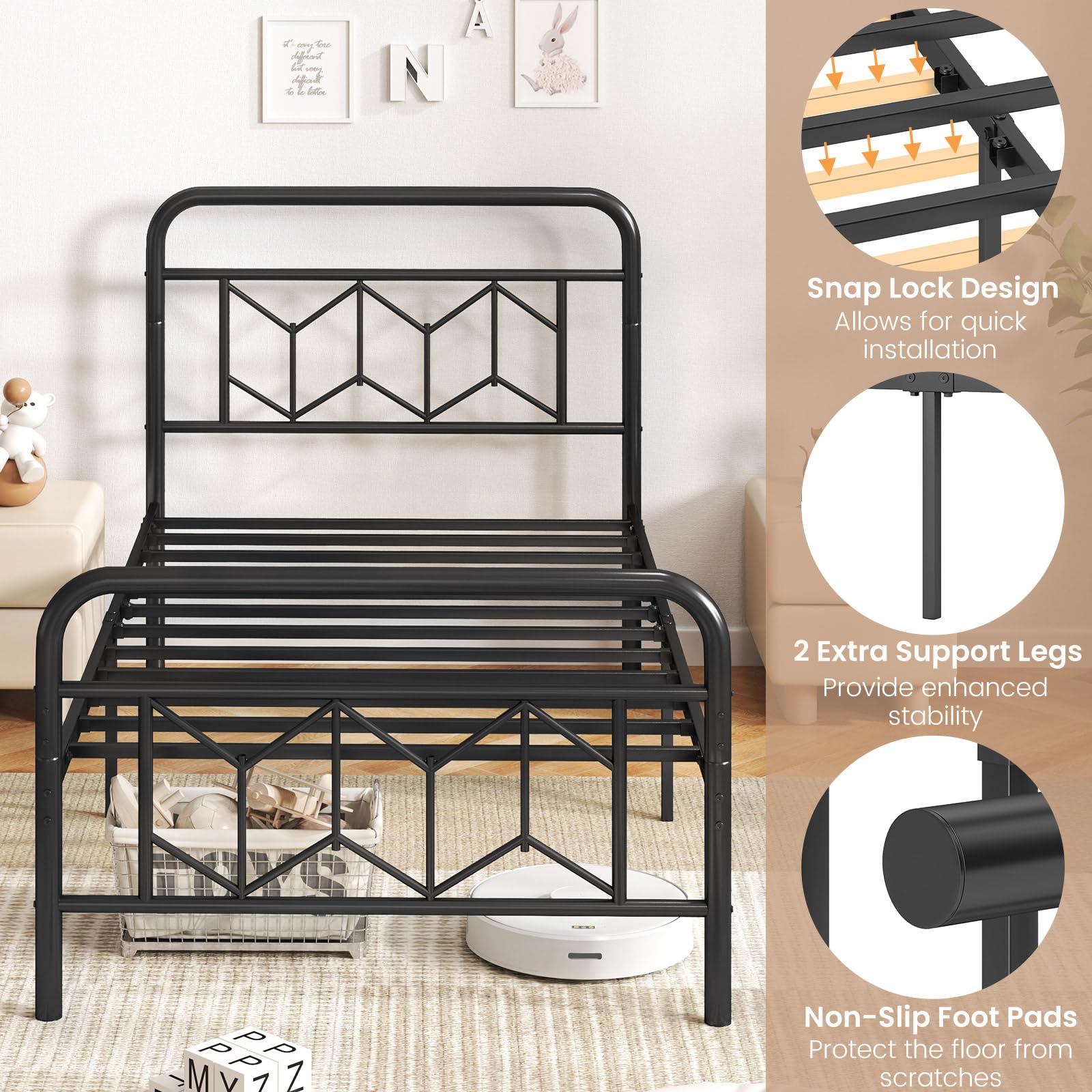 Giantex Metal Twin Bed Frames with Victorian Style Headboard & Footboard, Heavy Duty Slats Support Mattress Foundation