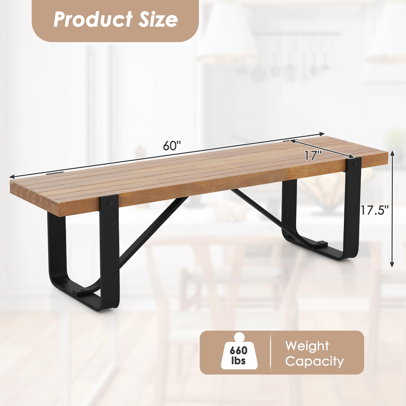 Giantex Dining Bench, 60 Inch Entryway Shoe Rack Bench, Long Kitchen Bench with Metal Frame