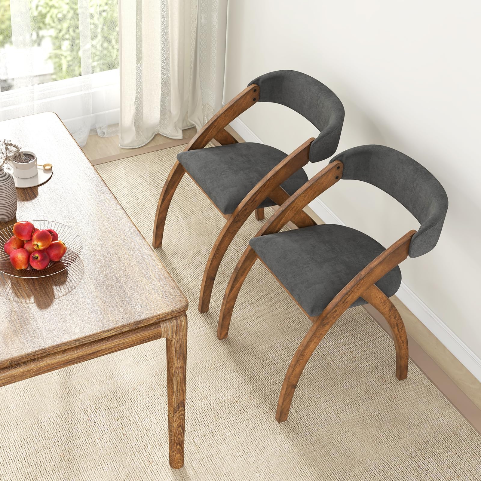 Giantex Wooden Dining Chairs, Upholstered Kitchen Chairs w/Arched Rubber Wood Legs