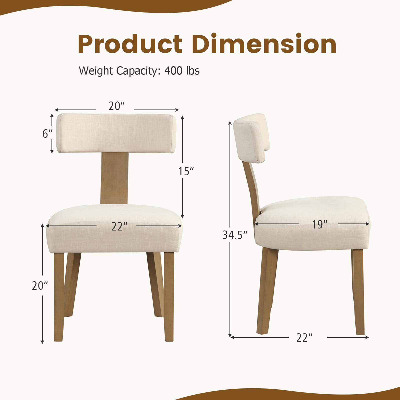 Giantex Upholstered Dining Chairs Set, Mid Century Modern Kitchen Chairs w/Curved Backrest & Rubber Wood Legs