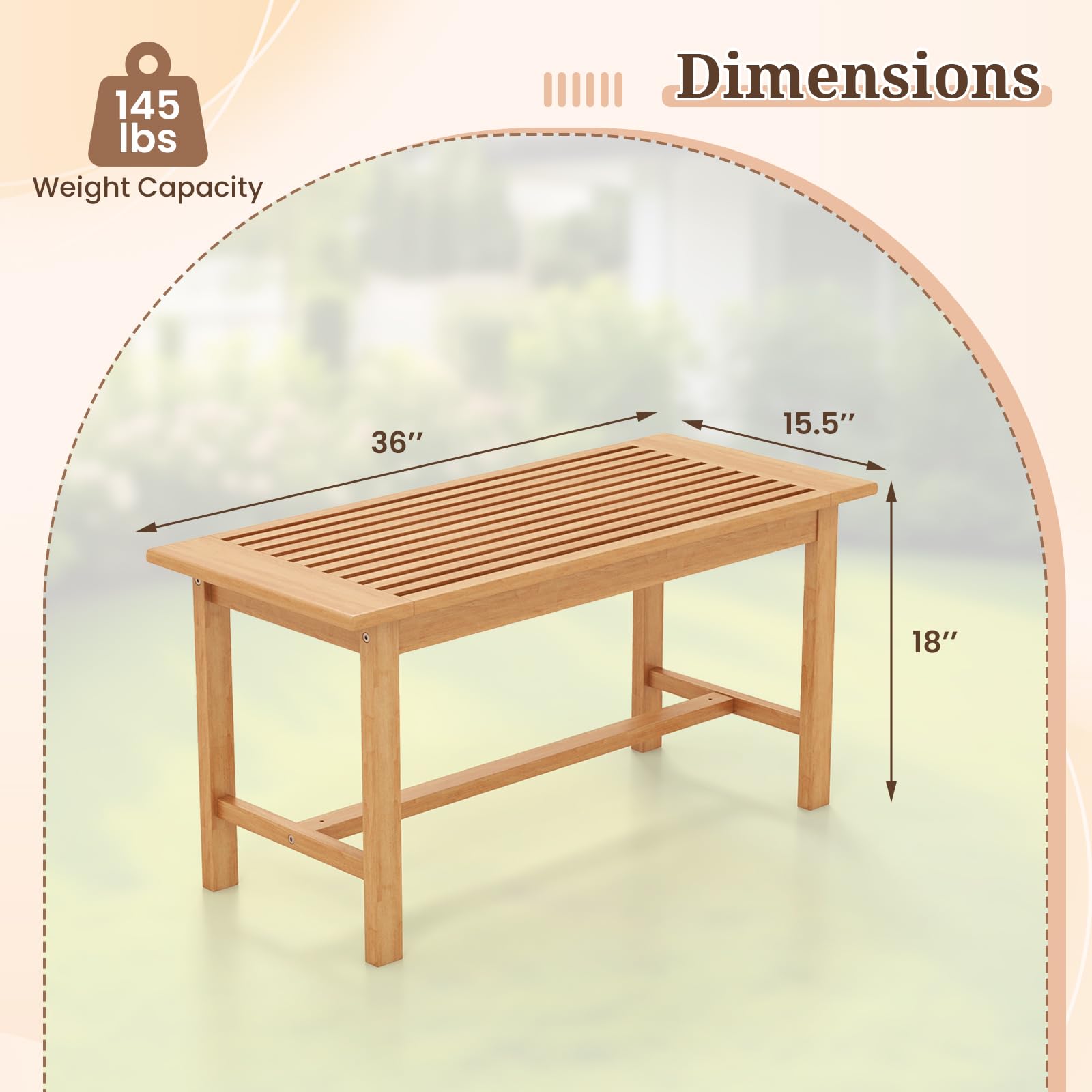 Giantex Teak Wood Patio Coffee Table - 36” Rectangular Outside Side Table with Slatted Tabletop